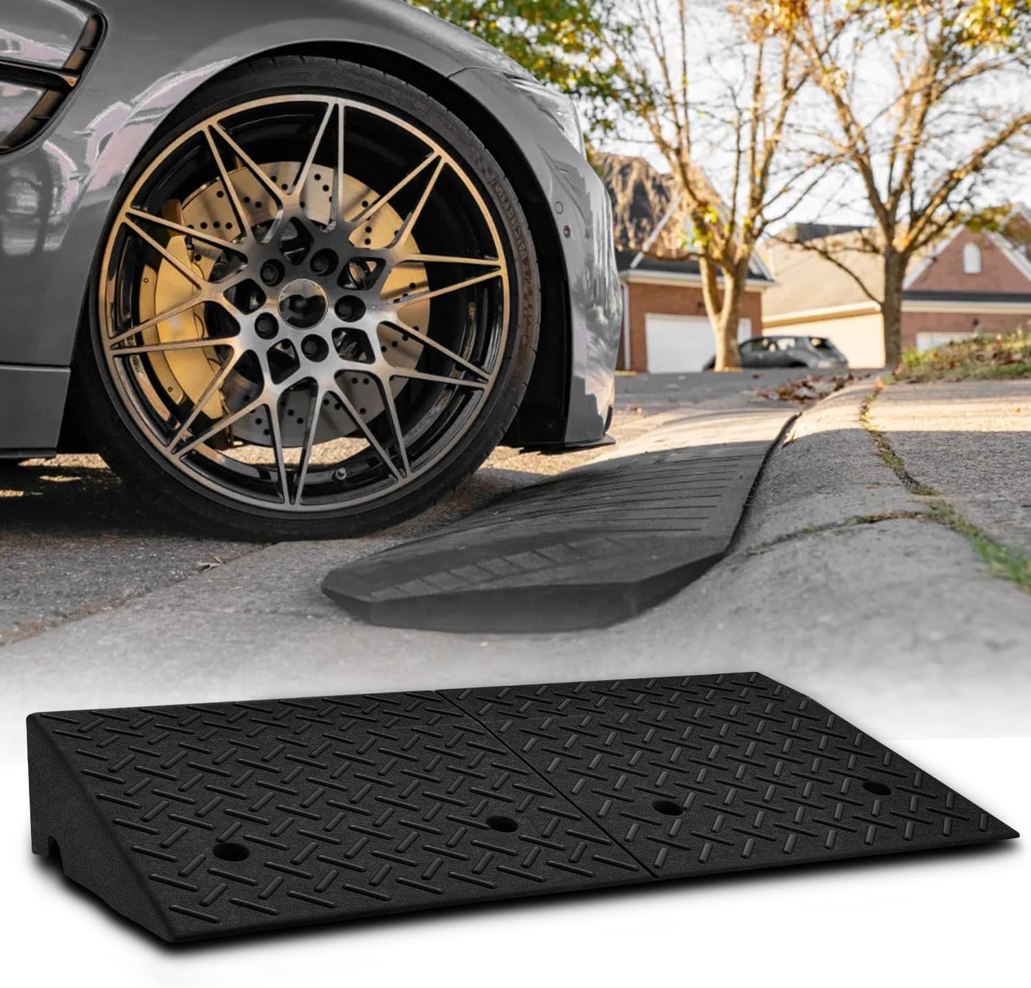 Heavy-Duty Rubber Threshold Ramp for Driveway Curb & Loading Dock - 2" Height for Cars, Motorcycles & Warehouses (37.5" L x 10" W)