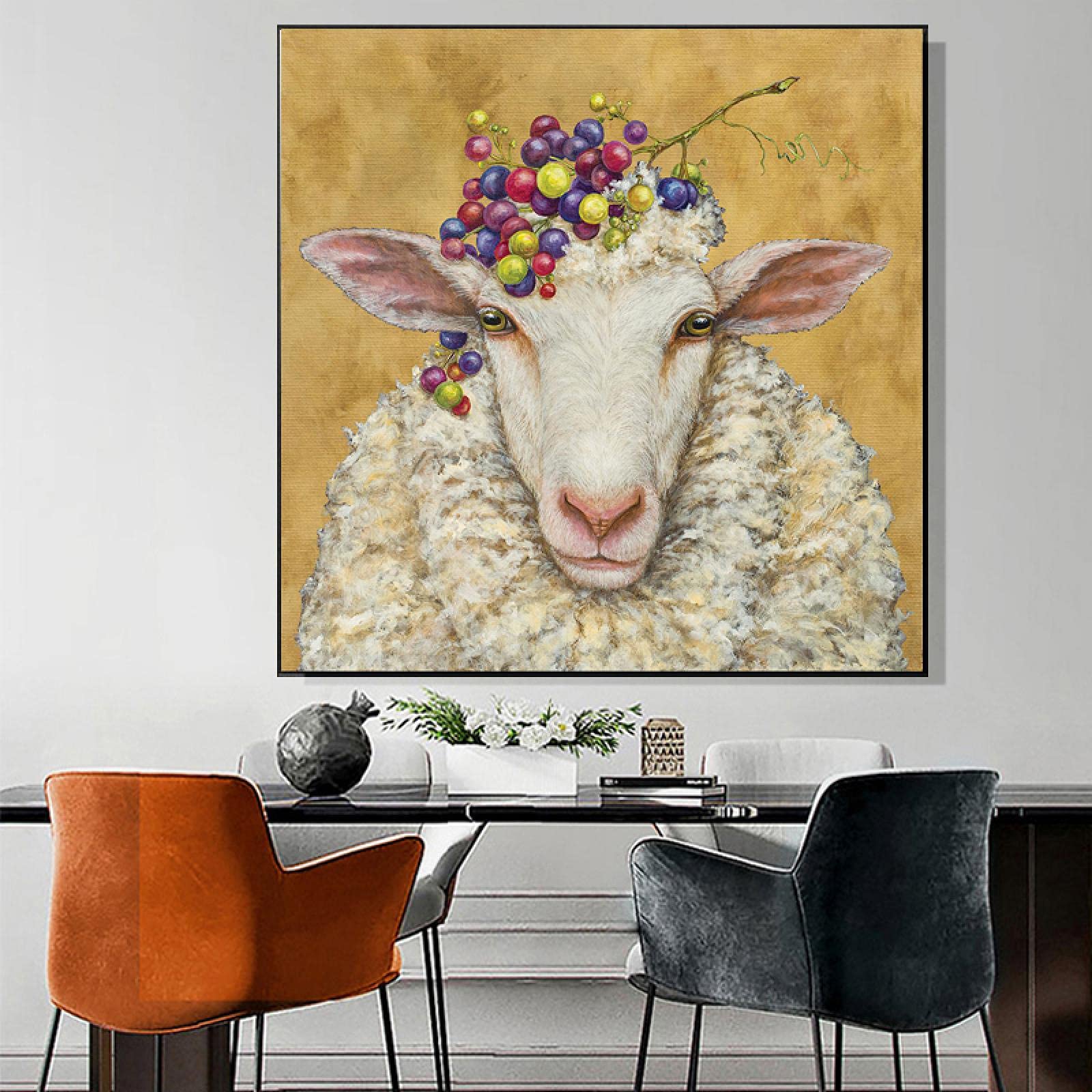 Amazon.co.jp: レトロな動物のキャンバスの絵画漫画の動物の羊の