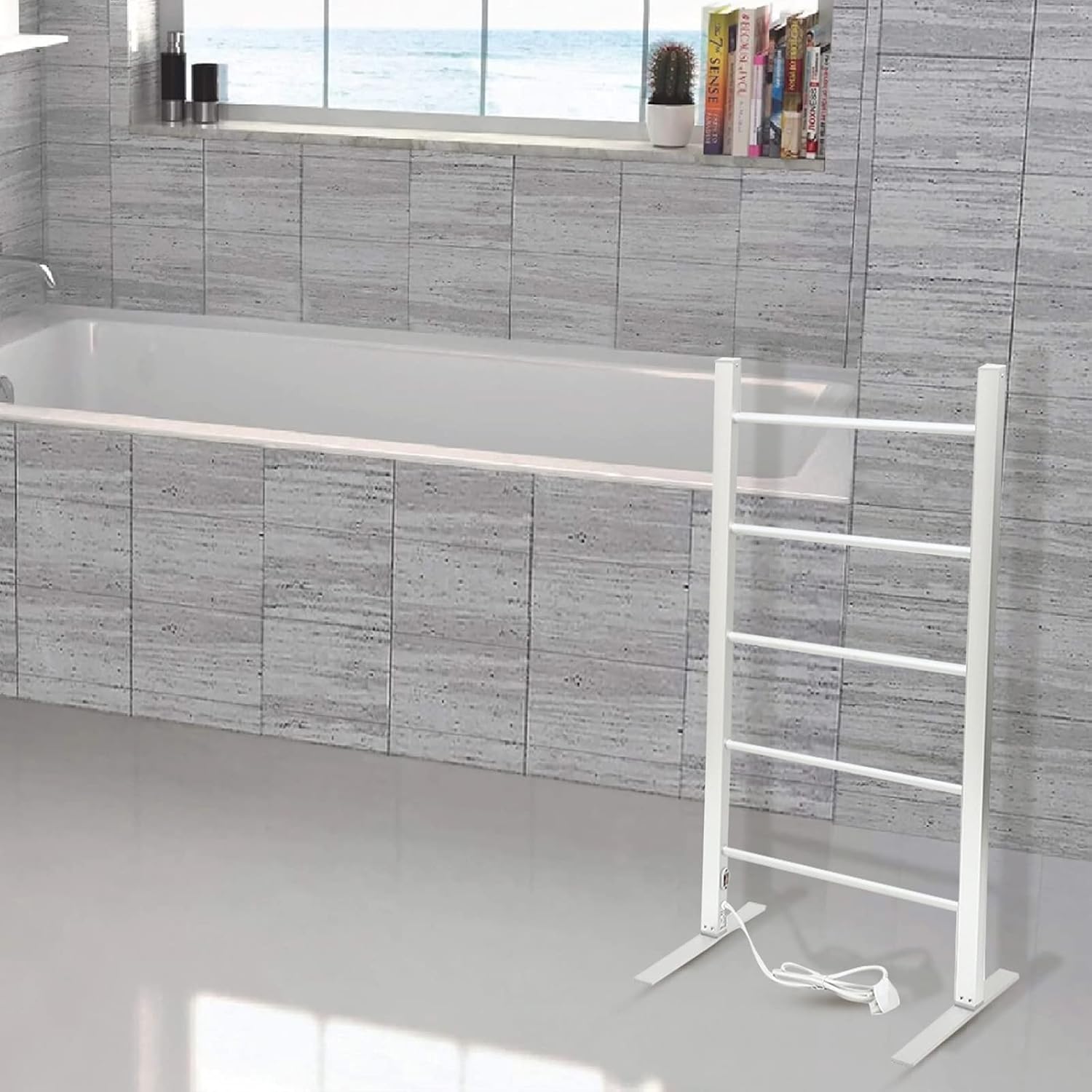 Electric Towel Warmer Drying Rack, Portable Freestanding Electric Heated Towel Rack for Bathroom, Aluminum Alloy Heated Towel Rail Radiator with 5 Round Bars, 580X390x1050mm