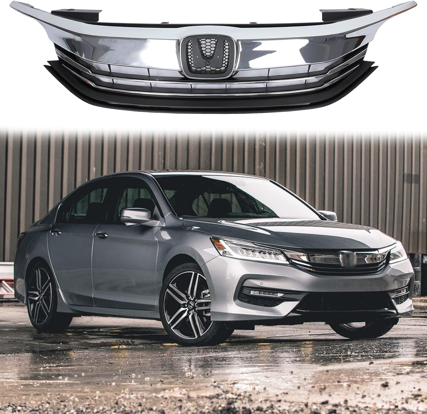 PENSUN Front Grill ABS Front Bumper Upper Grille Fit for 2016 2017 Honda Accord 4 Door Chrome