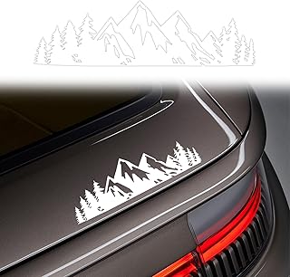 Vinyl Mountain Decal, Waterproof Car Sticker, Mountains Tree Stickers for Car, Tree Sticker Car Decoration Accessories for Car/Truck Tail gate/ Laptop Decal /Trunk Badge Emblem Outdoor Bumper Stickers (White)