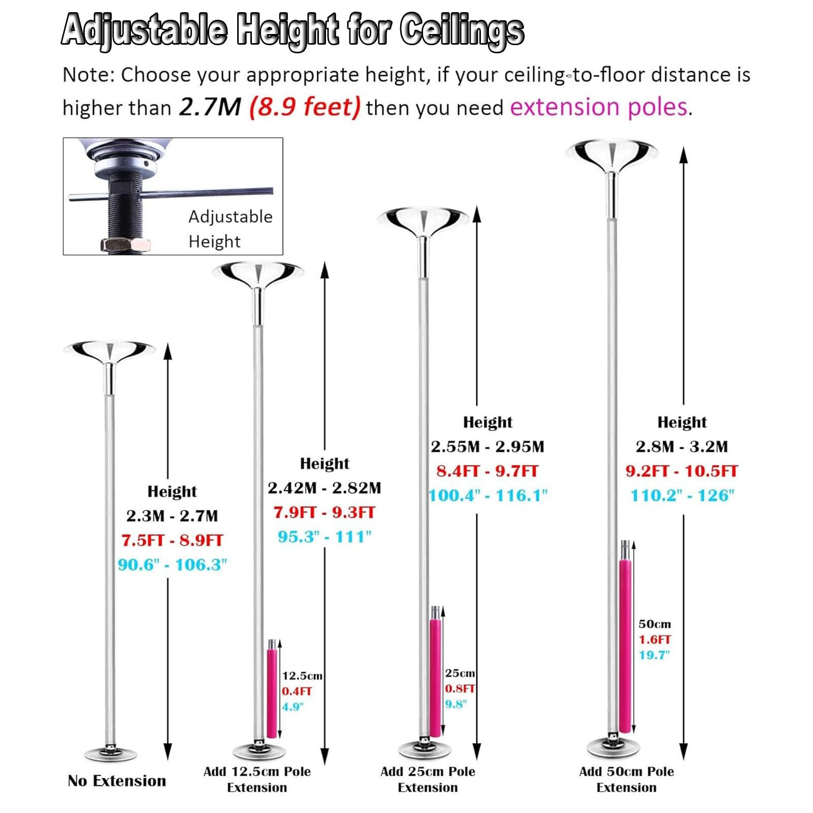 Home Dance Pole - Bastone rotante a 360° e funzione statica con tubo di prolunga, portatile, 45 mm, in silicone, per camera da letto e studio fitness