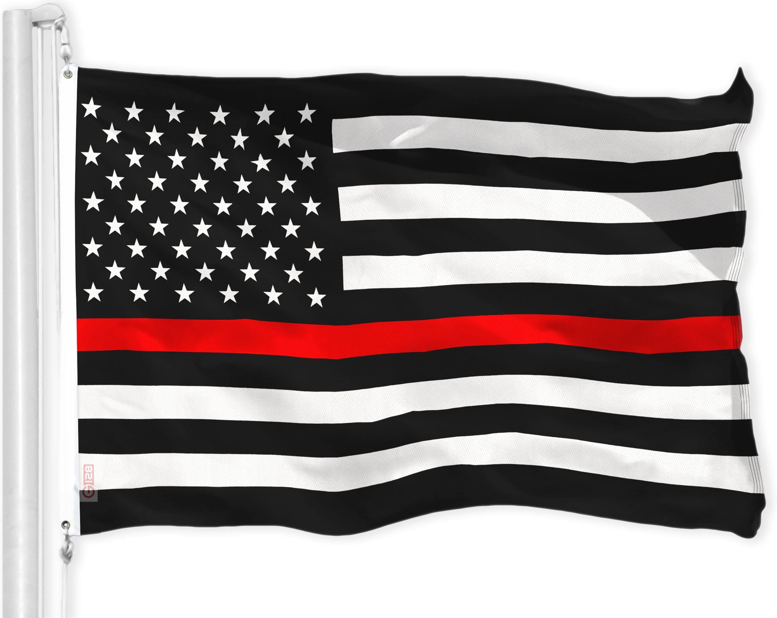G128 Thin Red Line American Flag | 3x5 Ft | LiteWeave Pro Series Printed 150D Polyester | Duty and Honor Flag, Indoor/Outdoor, Vibrant Colors, Thicker and More Durable Than 100D 75D Polyester