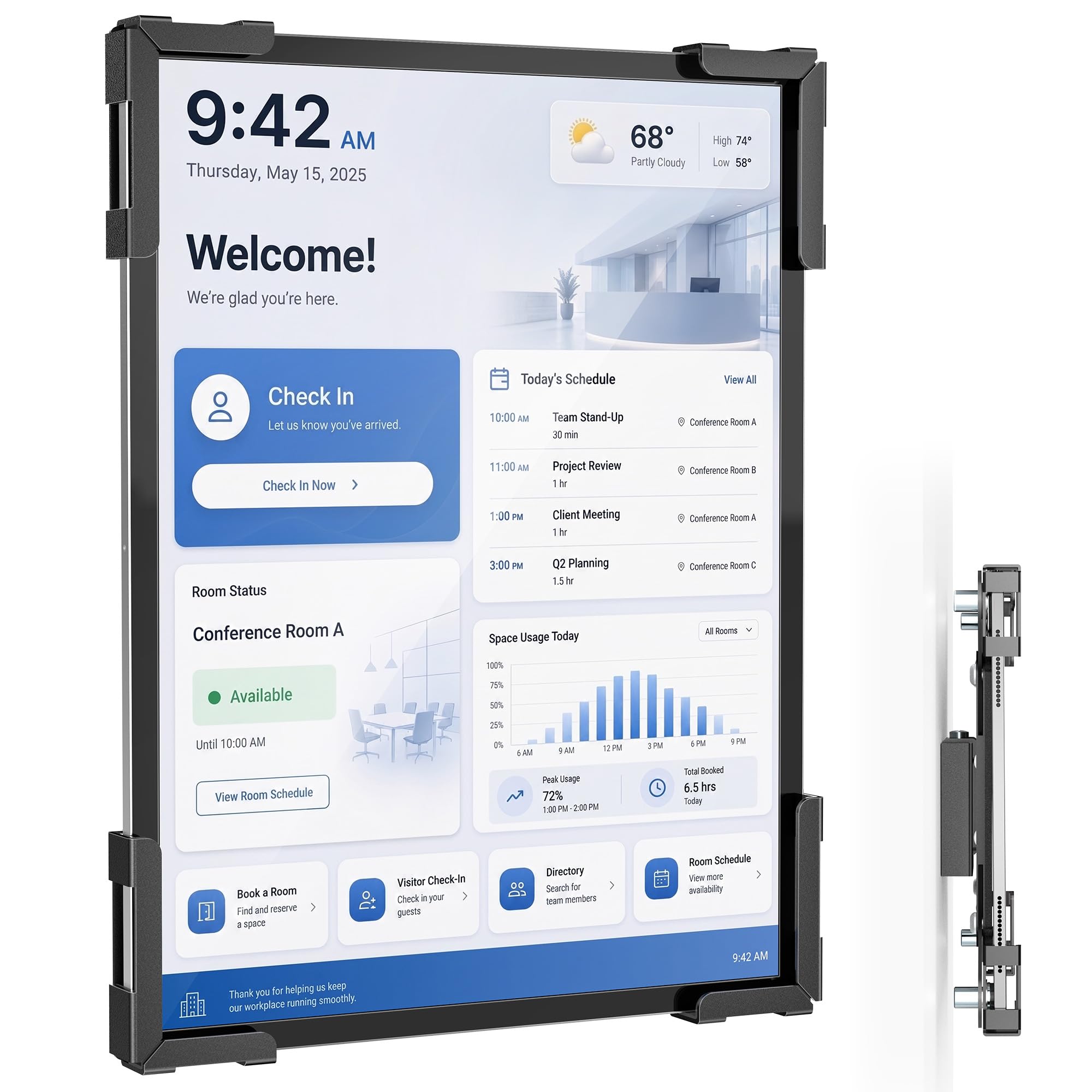 AboveTEK Tablet Wandhalterung mit Diebstahlschutz, Abschließbare Stahl-Halterung 360° drehbar, geeignet für 9.7–13 Zoll Tablets, für Empfang, Besprechungsraum, Kasse/POS & Einzelhandel（Schwarz）