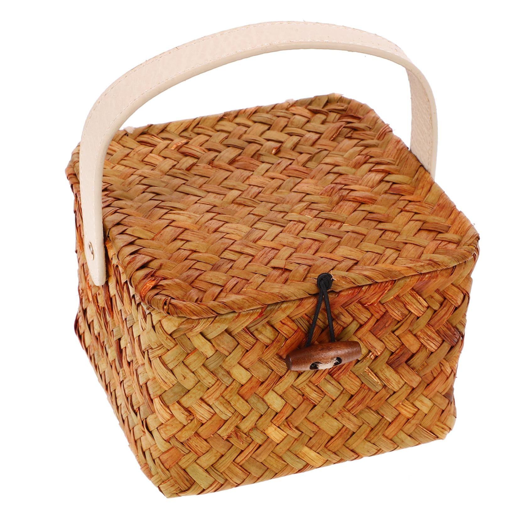 SOLUSTRE Elegant Wicker Box Lid Woven Storage Basket Decorative Basket for Sundries