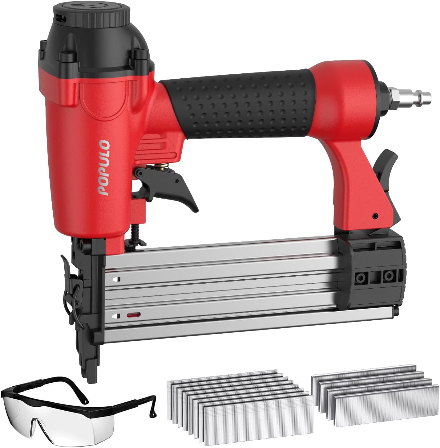POPULO 2" Pneumatic Brad Nailer, 2 in 1 Air Nail Gun Staple Gun with 1600 Staples and Nails, 18 Gauge Brad Stapler Nailer for Upholstery, Wood Work, or Material Repair (Air Compressor Not Included)
