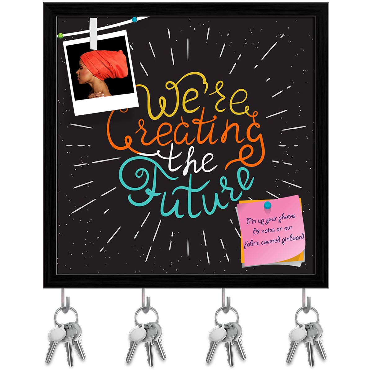ArtzFolio We Are Creating The Future Key Holder Hooks | Notice Pin Board | Black Frame 6 X 6Inch