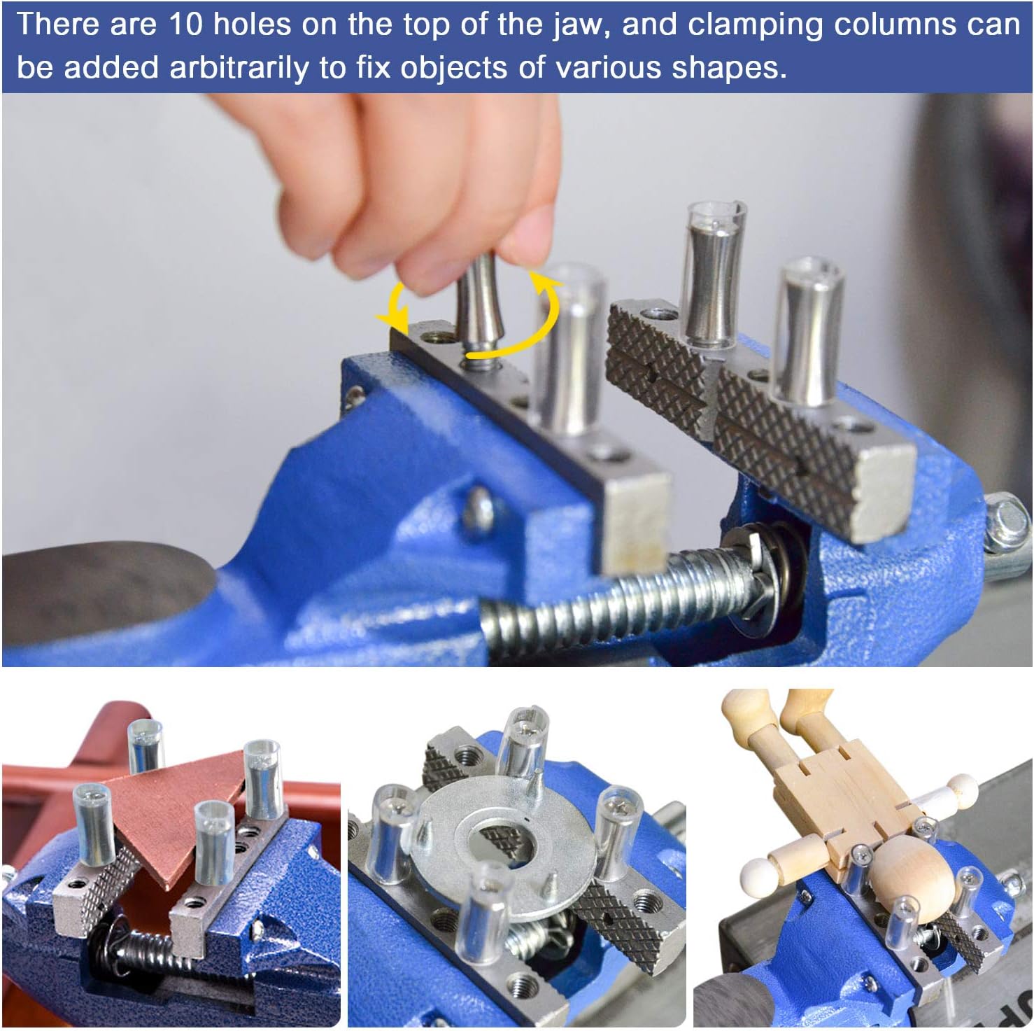 Bench Vise with Clamp Post Universal 3 Inch Bench Clamps 360° Swivel Base Home Vise for Holding Irregular Objects Heavy Duty Table Vice with Longer Clamping Distance for Woodworking, Drilling, etc.