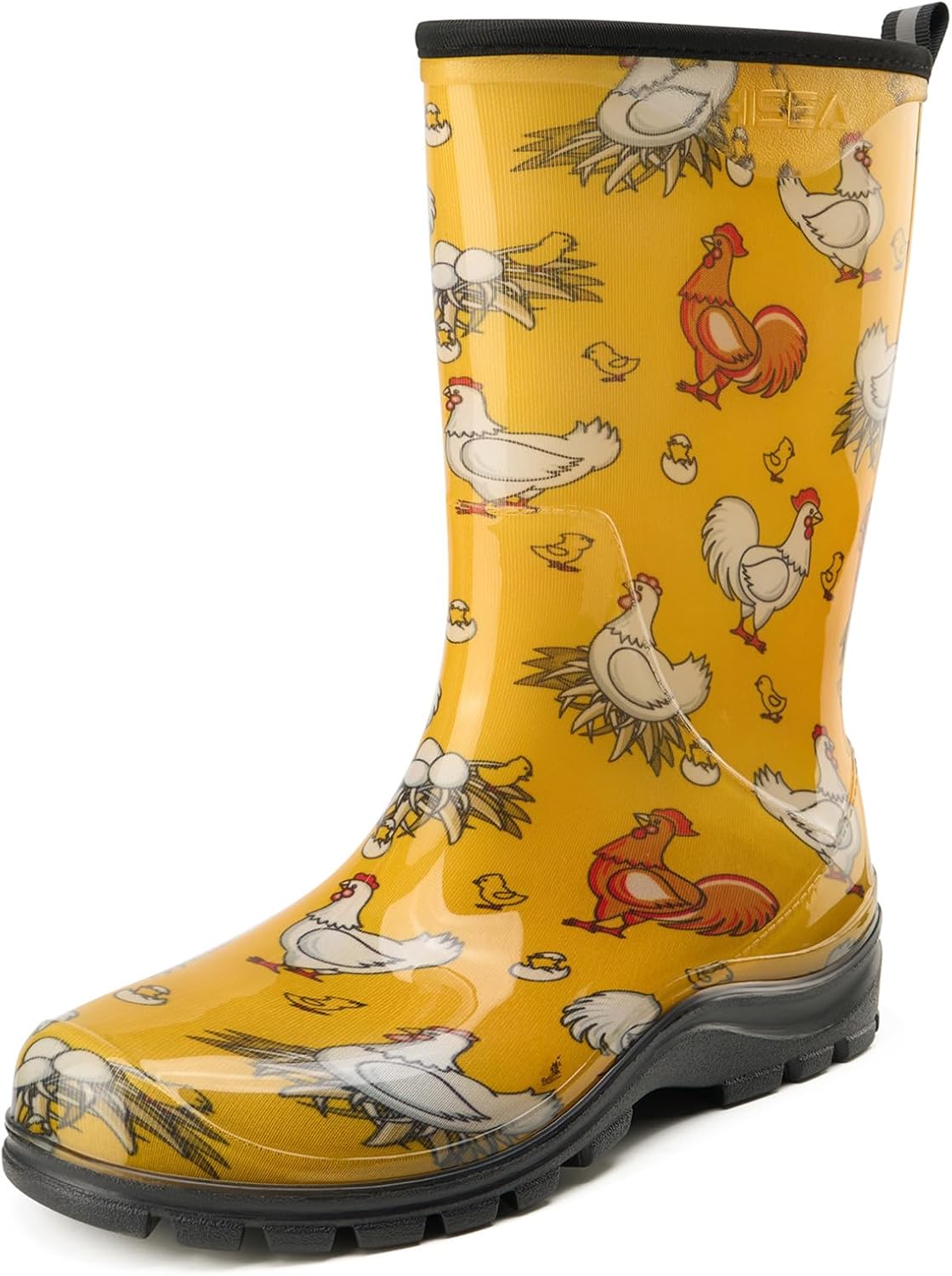 HISEA Women's Garden Boots, Upgraded Wide Round Toe Mid Calf Waterproof Rain Boots, Non-Slip PVC Mud Boots for Outdoor Farm Work & Gardening