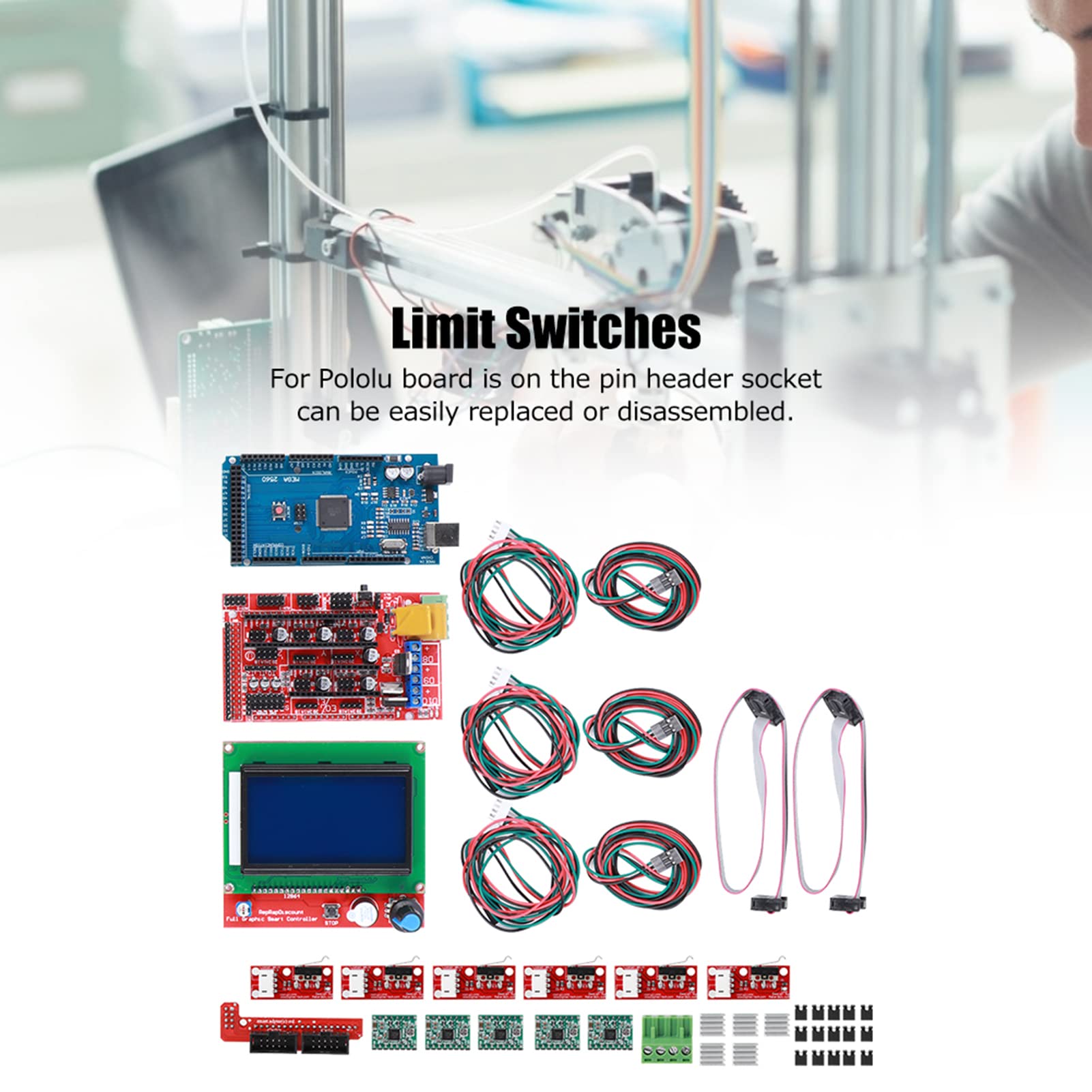 Haofy Zestaw Kontrolera RAMPS 1.4 12864 z Chipem A4988 do Drukarek Reprap, Praktyczny i Trwały Zestaw Akcesoriów