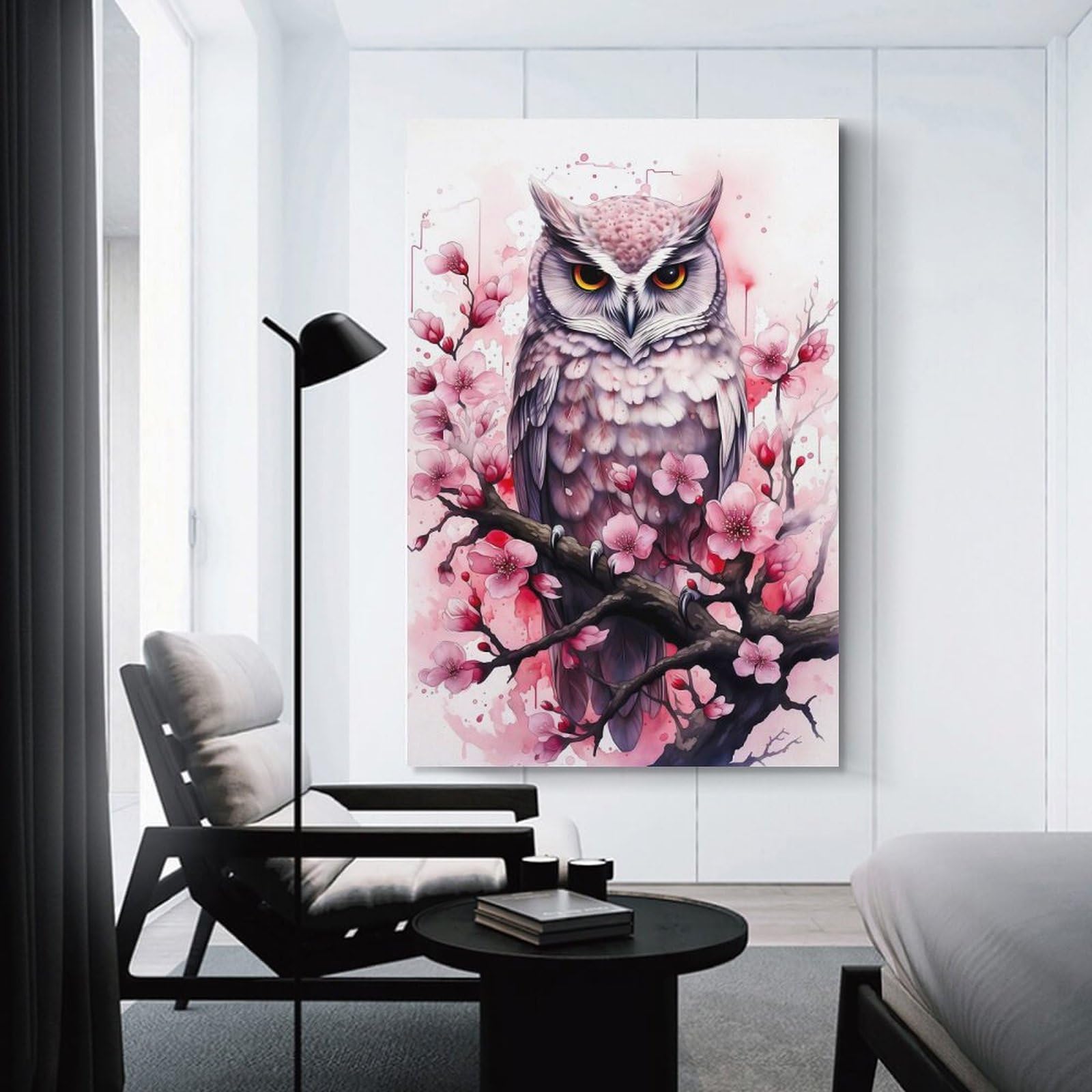 Junmoney Cherry Blossom Owl Decorative Wall Artwork, 20x30inch(50x75cm), for Corridors, Hallways Or Apartment Entries, Home Artwork for First Impressions