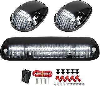 3pcs Smoke Lens/White 30 LED Cab Marker Lights Cab Roof Running Top Lights Assembly + Wire Pack Compatible with 2002-2007 Chevy Silverado/GMC Sierra 1500 1500HD 2500 2500HD 3500 Truck