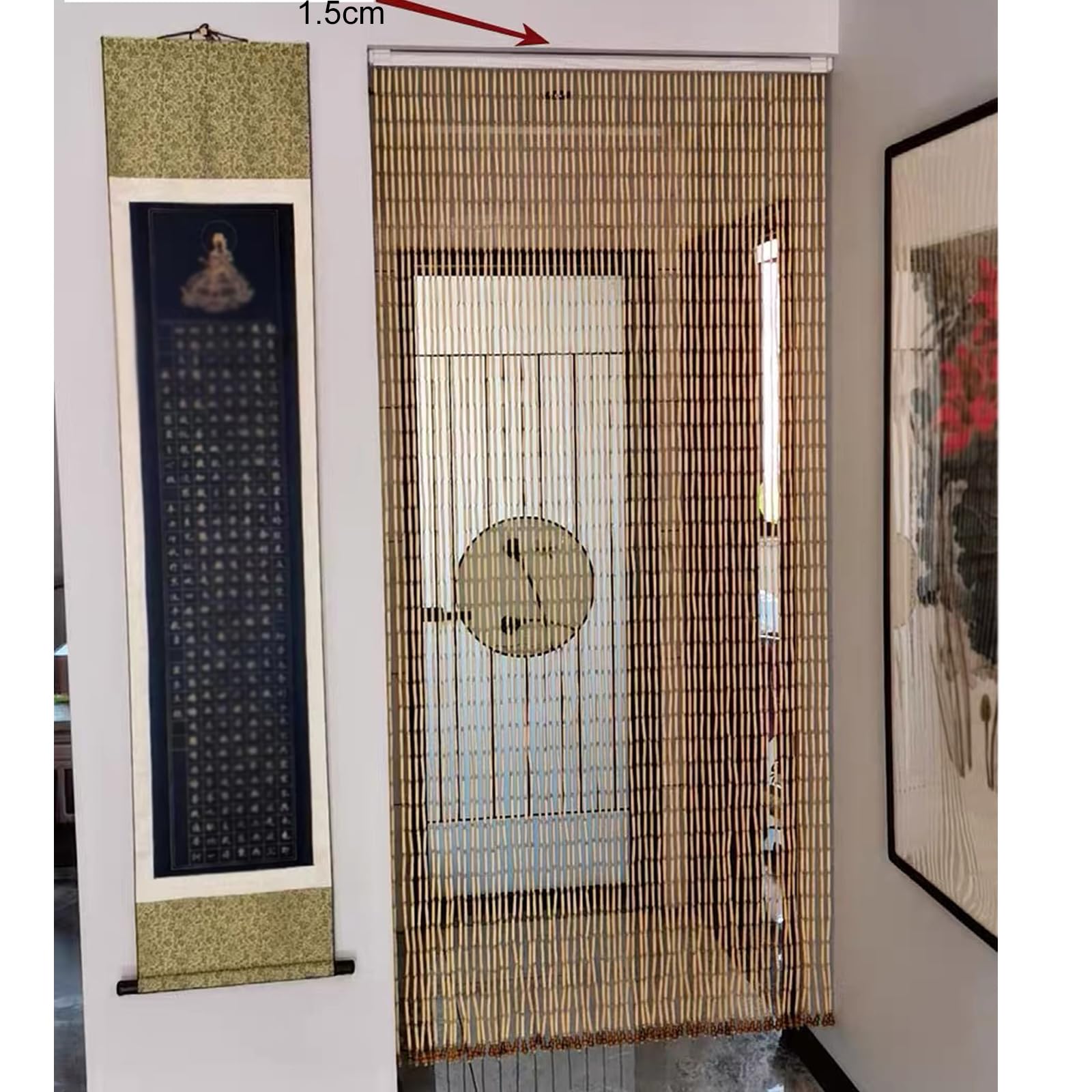 Bambus-Türvorhang 140x250cm, hängender Raumteiler für Balkon- und Türtüren, dekorative Bambus-Vorhänge mit Zubehör (93 Stränge)