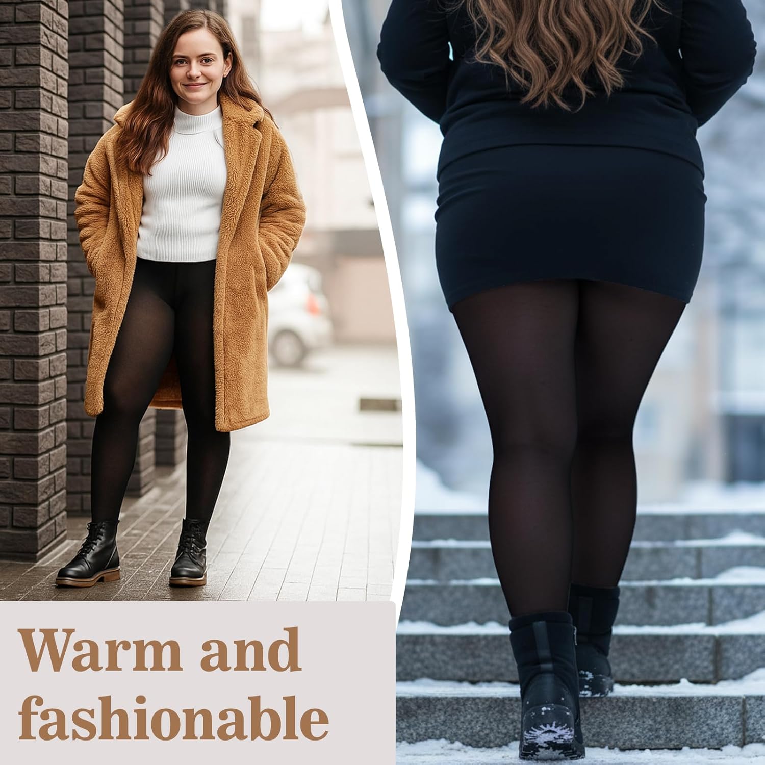 HooLing 3 Pair Plus Size Fleece Lined Tights for Women Fake Translucent Winter Thermal Leggings Warm Thick Tights for Gifts - Image 2