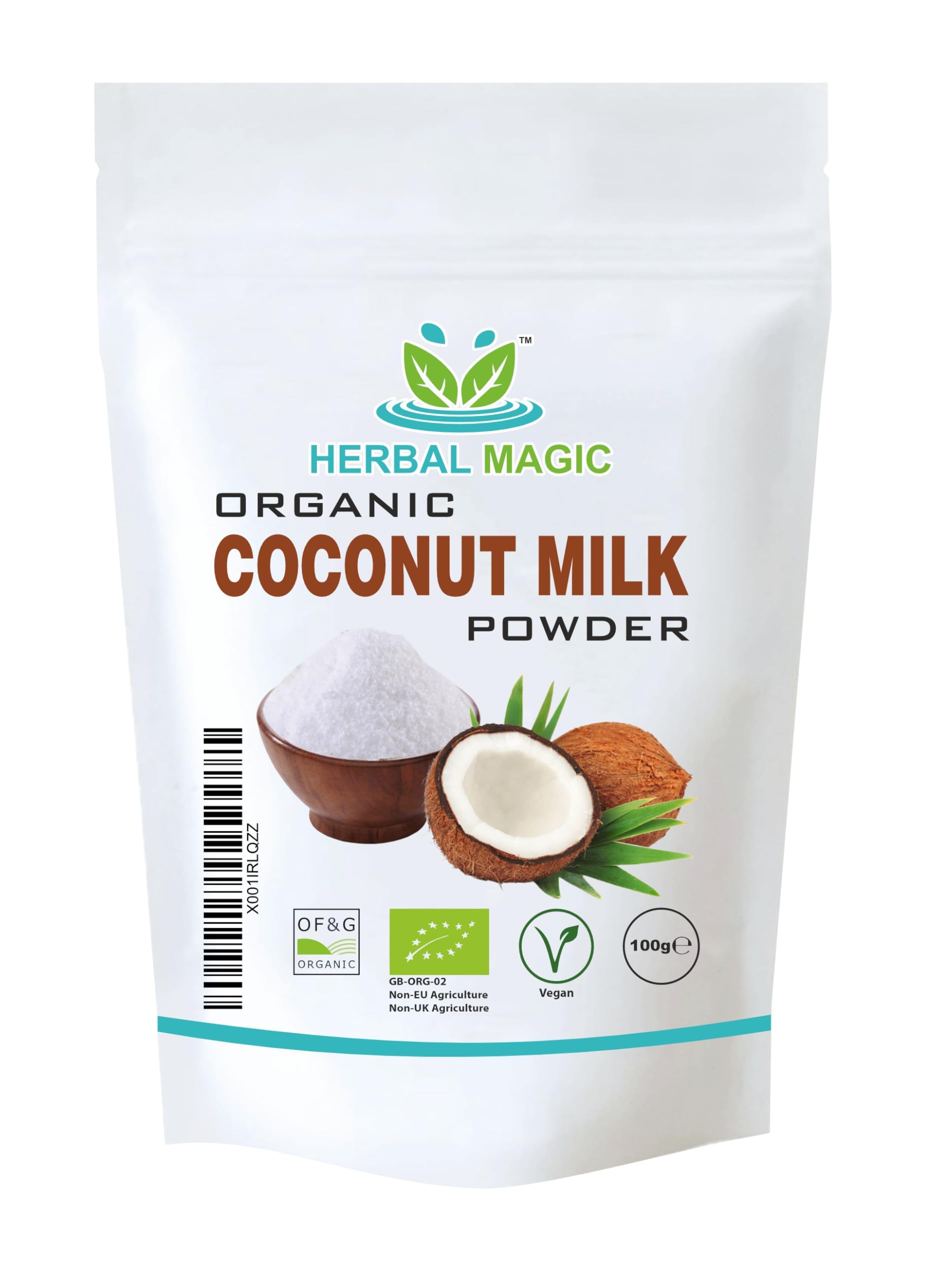 Herbal Magic's Organic Coconut Milk Powder, Sparkle your Smoothies, Shakes, Juices, Soups, Stews, Baking, Cuisnes - irresistibly delicious for an active lifestyle-100gEU Organic