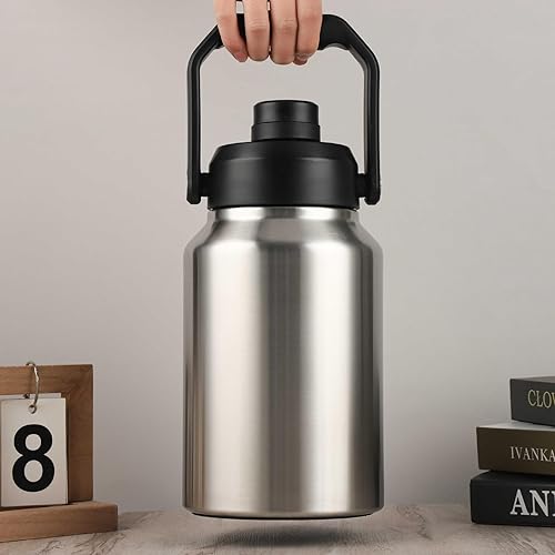 Miniatura 9 de Gteller Botella de agua aislada al vacío de boca ancha de 64 onzas, 128 onzas, con asa, cubo de hielo de acero inoxidable, taza de viaje, gran