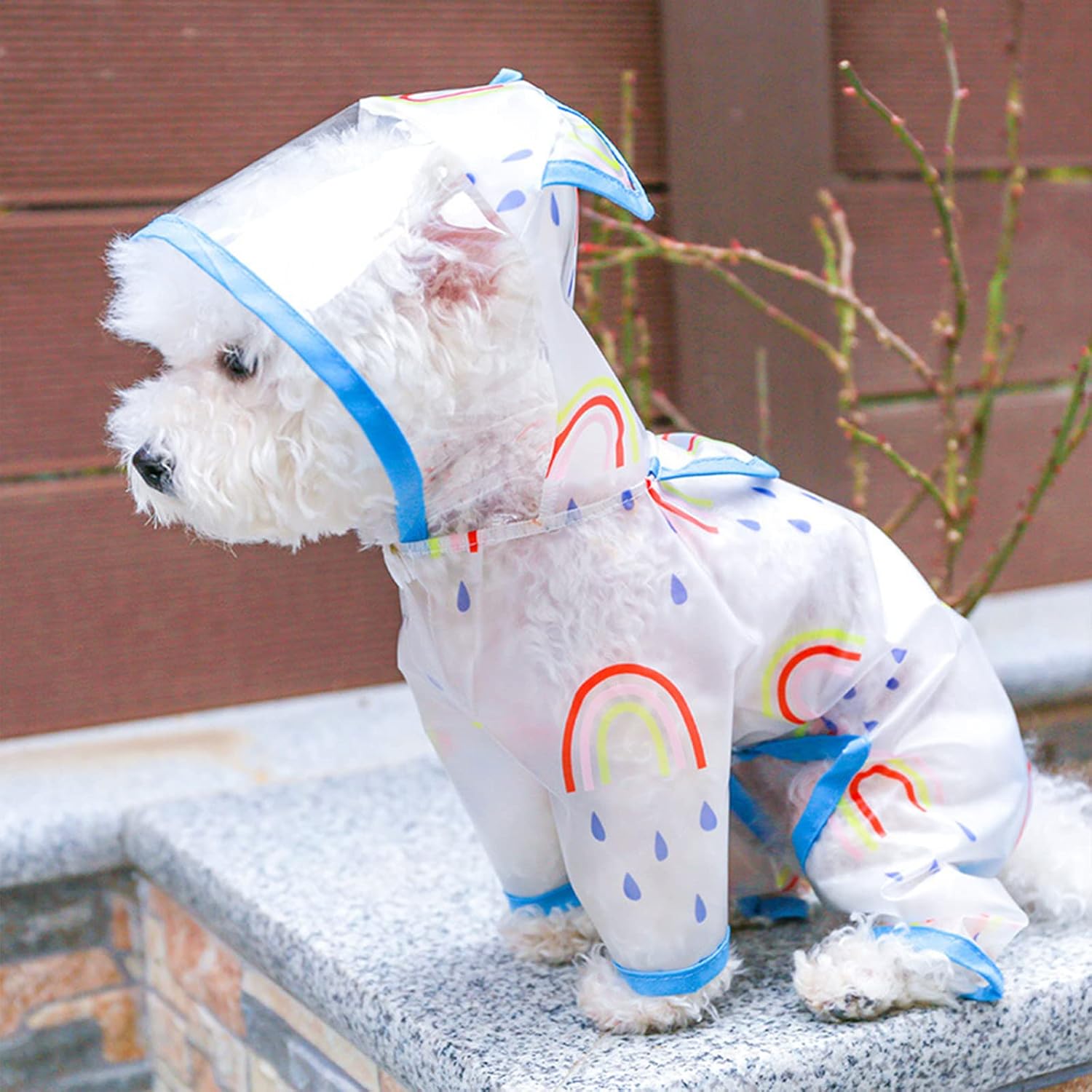 Transparent Dog Raincoat with Leash Hole Hoodie Slicker Clear Rain Poncho Jacket for Small Dogs