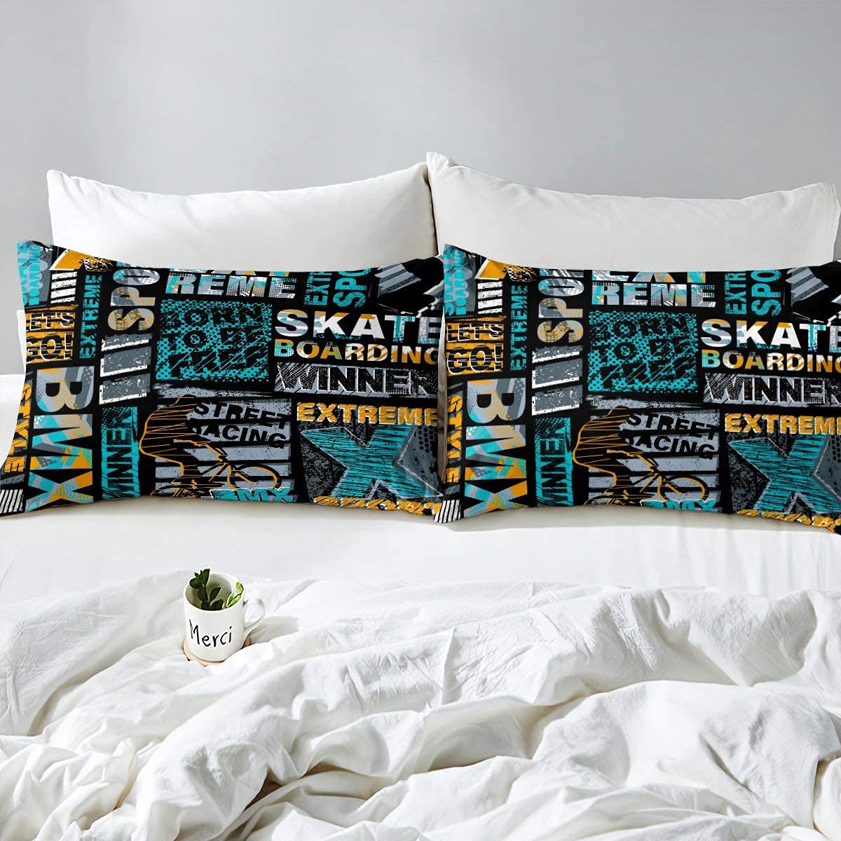 Bmx Bedding Set, Skateboard Trippy Urban Street Culture Brick Wall Grunge Gradient Graffiti Bicycle Comforter Cover - Image 2