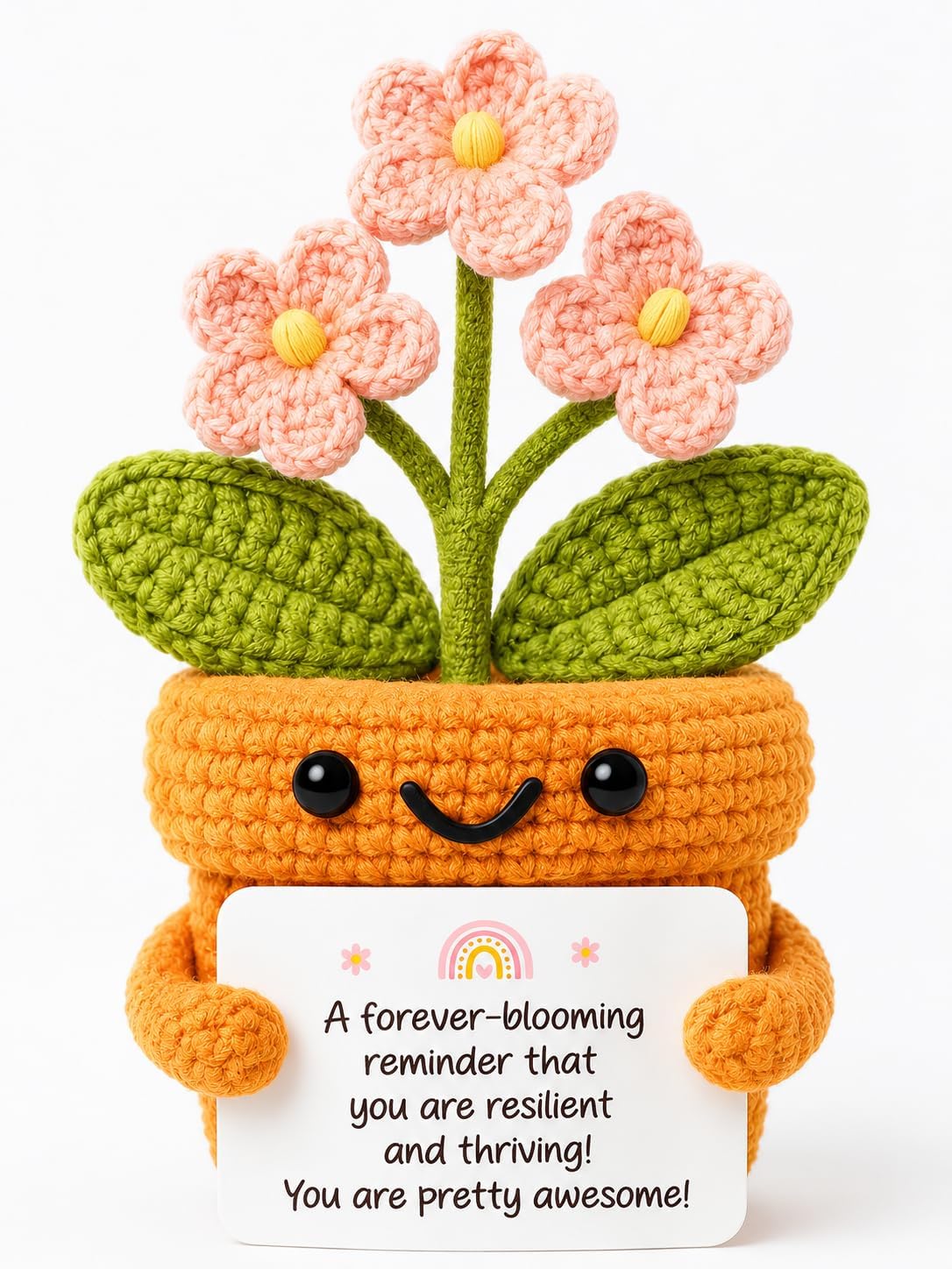 Crochet Forget Me Not Flower Positive Gift for Women Men Emotional Support Crochet Plant Resilient Thriving Encouragement Desk Decor Birthday Thank You Gift for Friend Coworker Teacher Office Shelf