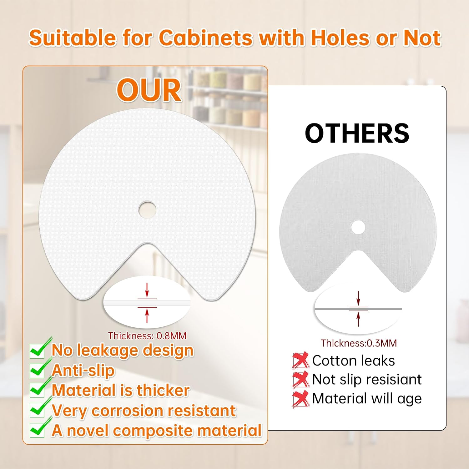 Lazy Susan Shelf Liner, 2 Pack EVA Lazy Susan Liners for 26in Kitchen Turntables, Non-Slip, Oil-Proof & Pre-Cut Center Mats for Kitchen Cabinets (White-2Pack)