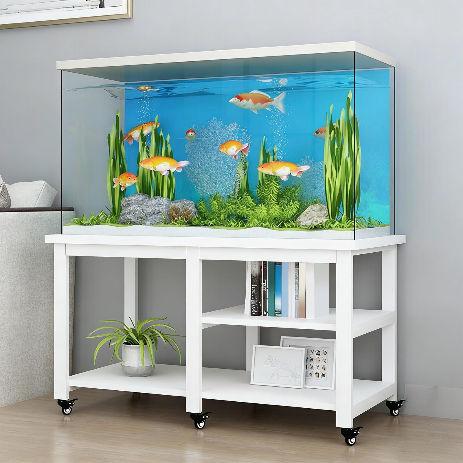 Wytrzymały stalowy stojak do akwarium z kółkami, mobilny zbiornik na ryby i zbiornik na gady, półka terrarium na zbiorniki 80 x 45 x 74 cm