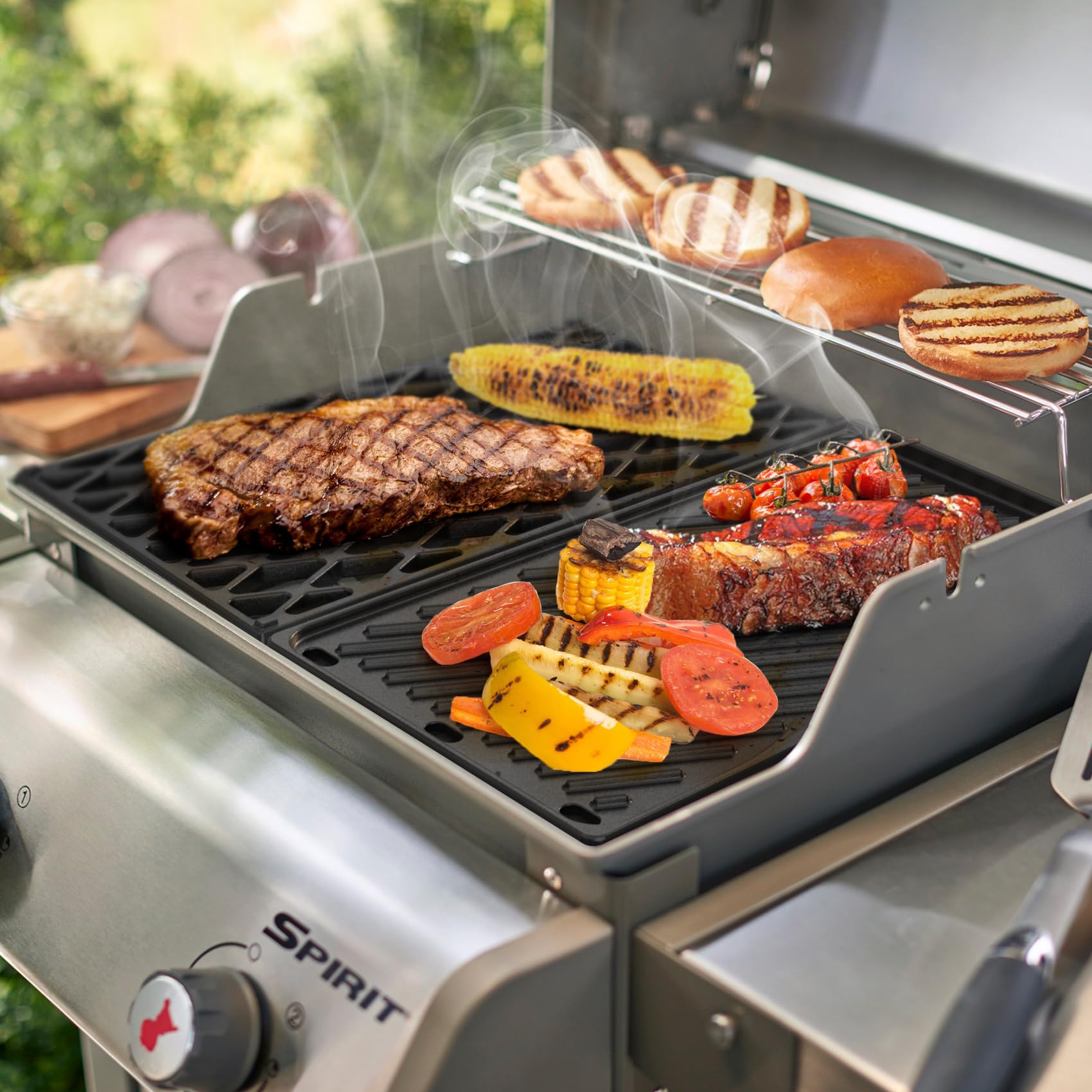 Onlyfire Set di Piastra Reversibile e Griglia di Cottura in Ghisa per Griglie a Gas Weber Spirit 200 Series con Pannello di Controllo Frontale e Spirit II 200, Spirit E/S-210, Spirit E-310(2025)