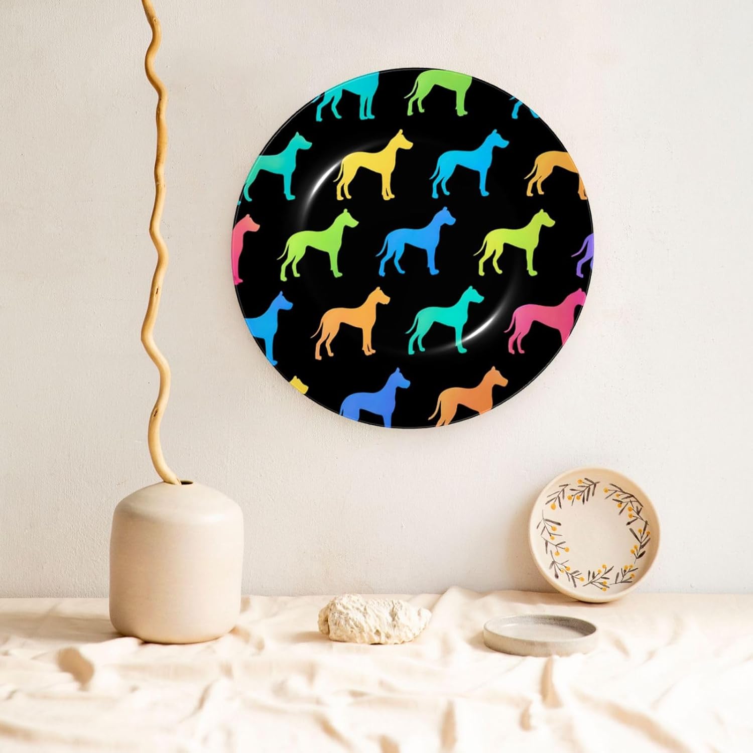 Neon Dog Silhouette 10 Inch Decorative Plate With Stand, Elegant Display Wall Plate For Home Decor