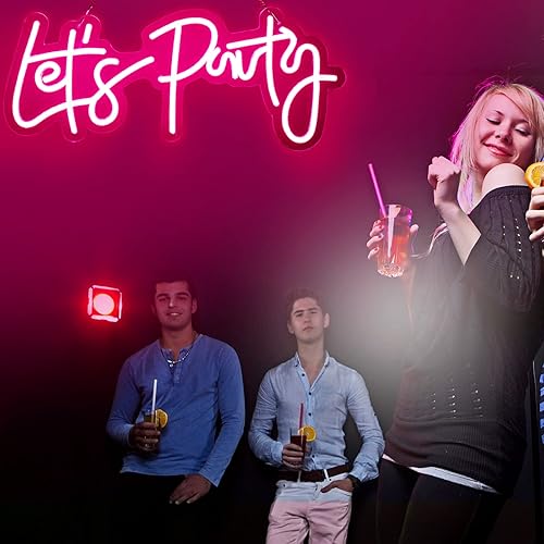 Miniatura 6 de Let's Party - Letreros de neón para decoración de pared de dormitorio, 21 x 9 pulgadas, luces LED de neón para sala de juegos, sala de estar, cueva