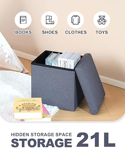 Miniatura 50 de B FSOBEIIALEO - Otomano plegable de piel sintética con almacenamiento Gris,Negro -,Negro 16.5"x12.6"x12.6",Azul,Marrón,Gris