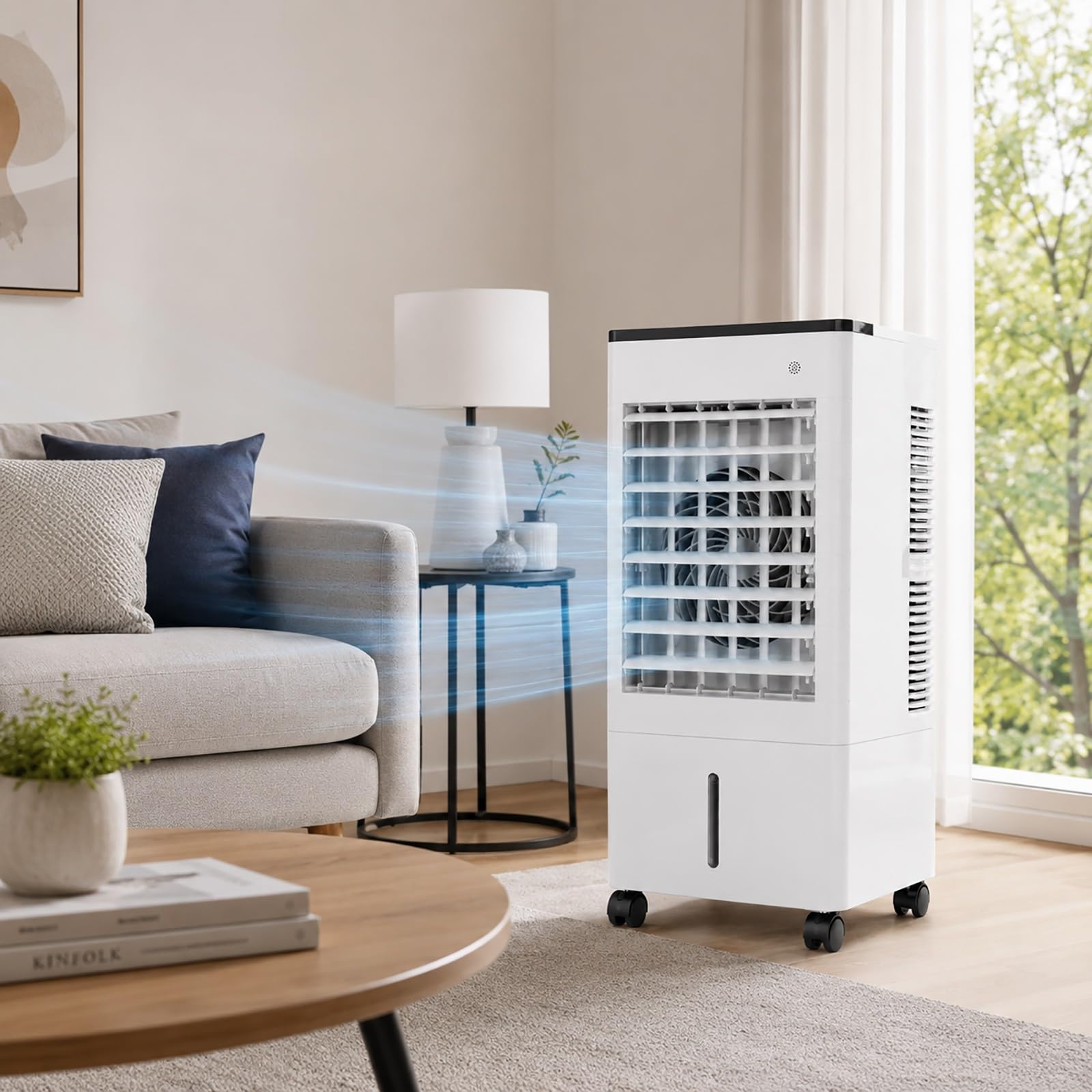 Climatizador Evaporativo 3 en 1, Mover Enfriador de Aire con Depósito Agua, Ideal para Hogar, Cocina, Dormitorio
