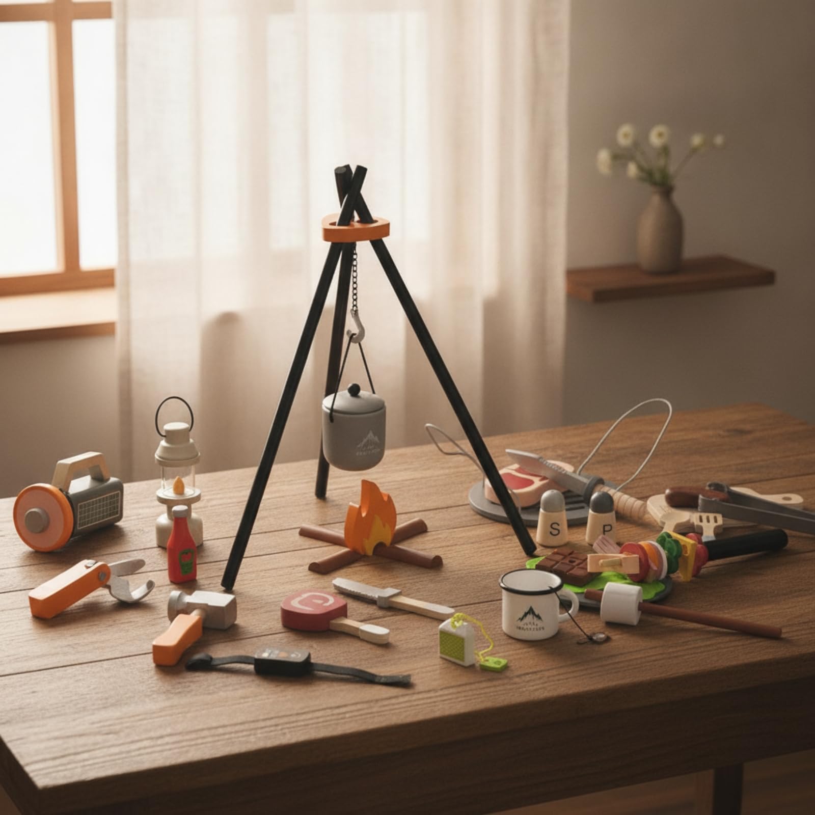 Set Barbecue in Legno Creativo Barbecue Giocattolo Sicuro Giocattoli per Bambini, Cameretta