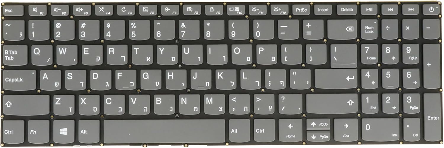 HE HB Hebrew היברית Laptop Keyboard for Lenovo Ideapad 130-15AST 130-15IKB 320-15AST 320-15ABR 320-15IKB 320-15IAP 320-15ISK 320-17ABR PC5CP PC5CP-HEB, Gray