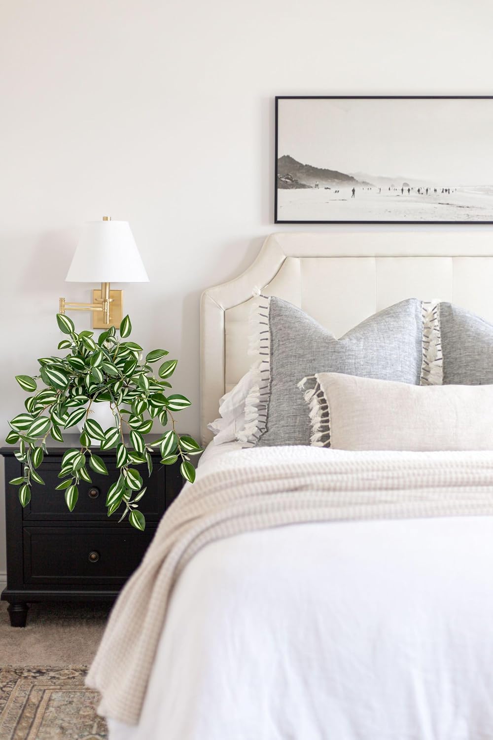 Briful Fake Plants Indoor Artificial Potted Silk Plants Faux Watermelon Peperomia Cascading Vine Plant for Home Office Livingroom Desk Shelf Mantle Decoration(Green/White - 1 Pack) - Image 3