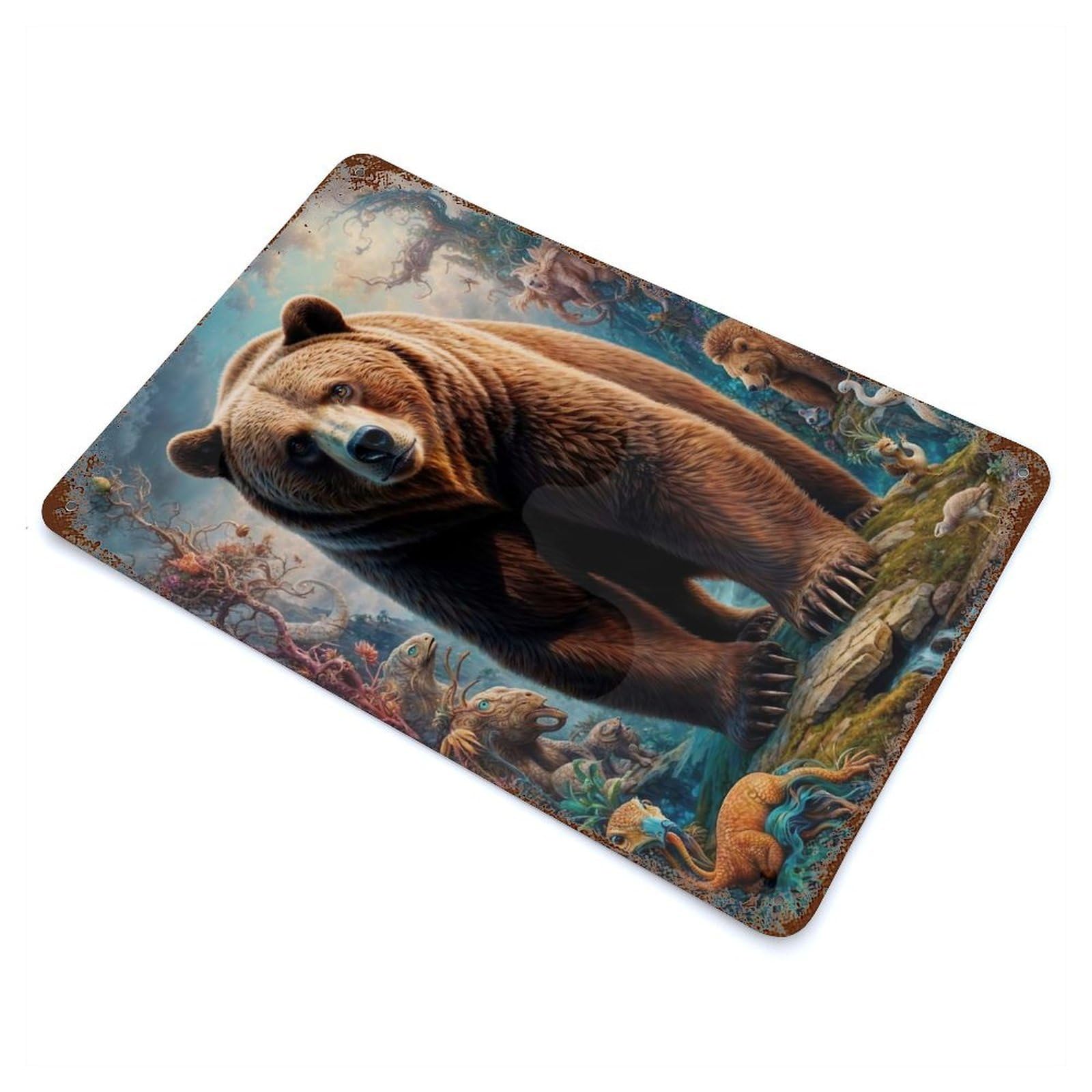 Garage Style Surreal Grizzly Bear Vintage Metal Tin Sign 11.8"x7.9", Rustic Home Decor for Bar And Workshop