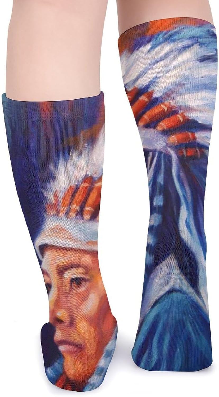 Native Indian Chief Knee High Socks Casual Long Stockings Over Calf Sock Tube for Women Men