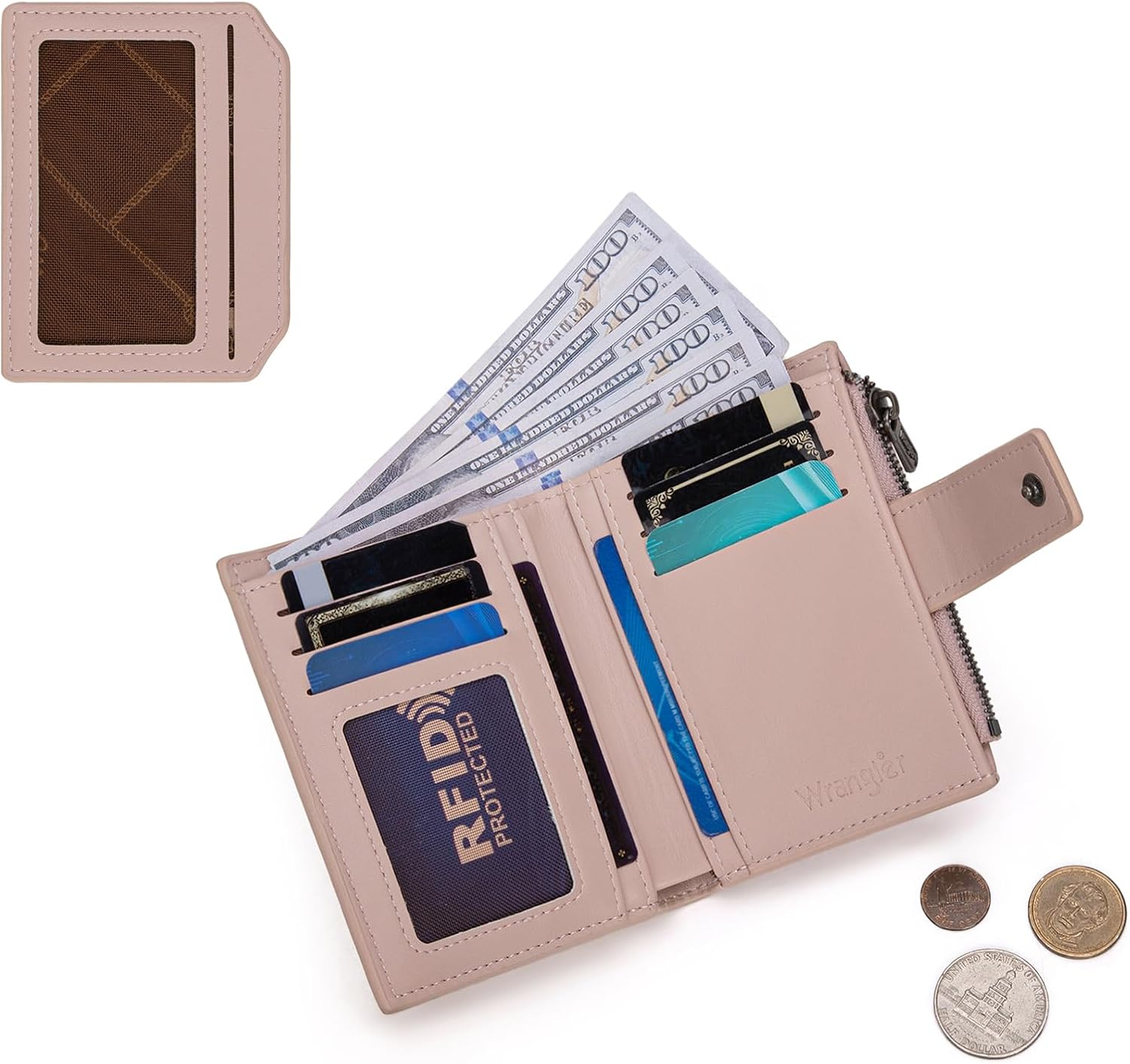 Montana West X Wrangler Small Wallet Women RFID Bifold Wallet Compact Zipper Pocket Wallets with 3 ID Windows - Image 4