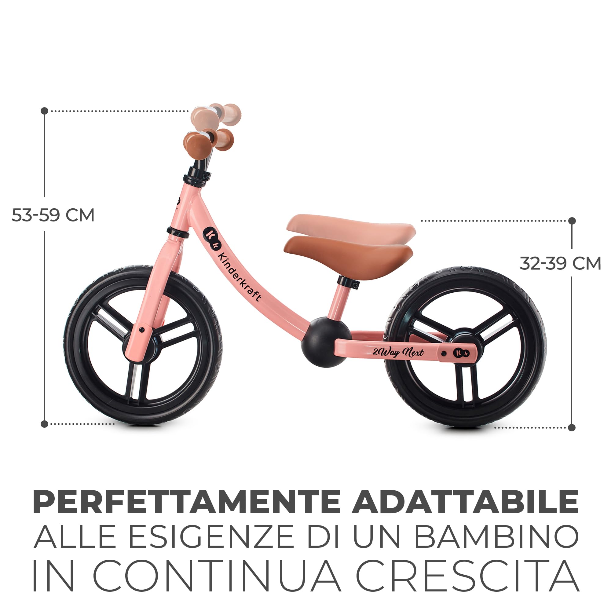 kk Kinderkraft 2WAY NEXT Bicicletta bambini 2-5 anni, Bici senza pedali, 12 polici ruote, Design sportivo, Regolazione della sella, Bloccasterzo, Montaggio facile, Struttura leggera, Rosa
