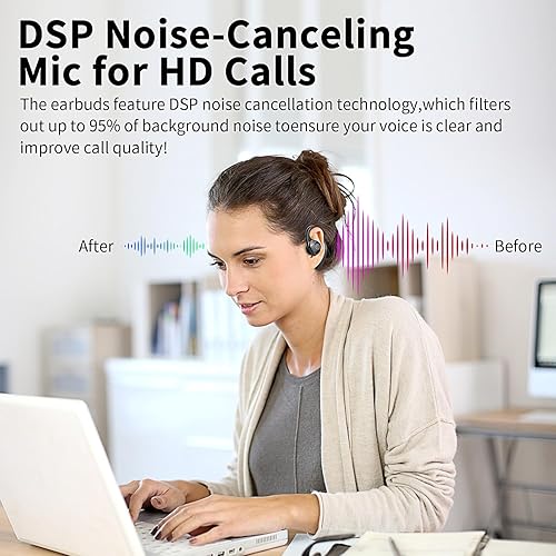 Miniatura 4 de BANIGIPA Auriculares inalámbricos de oreja abierta, auriculares Bluetooth 5.3 con sonido envolvente premium, IP54 impermeable con micrófono de