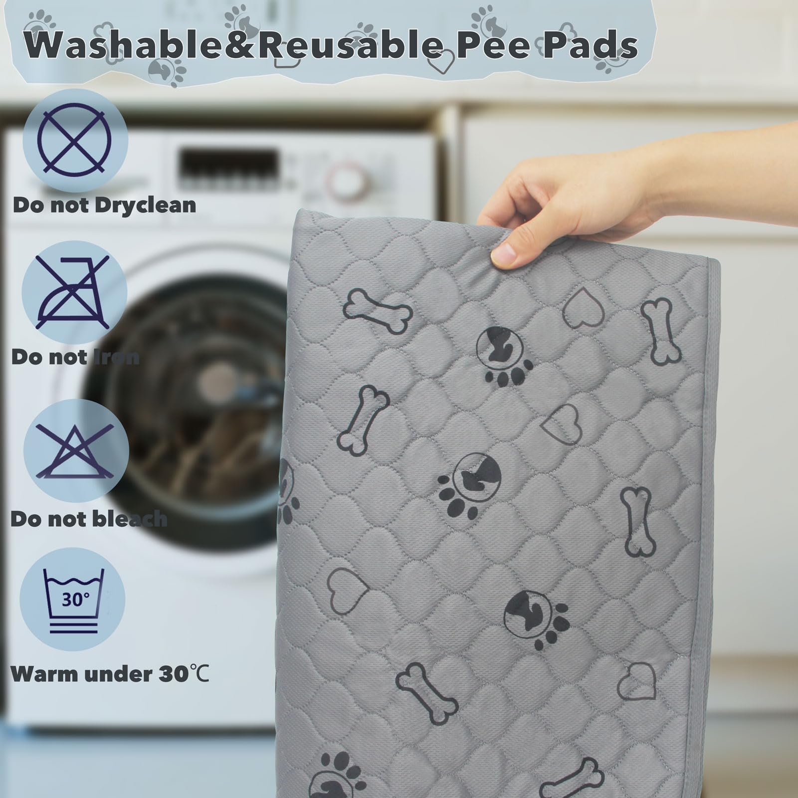 Paquete de 3 almohadillas reutilizables de 18 x 24 pulgadas para cachorros, súper absorbentes, lavables, para entrenamiento de perros, a prueba de fugas, almohadillas de entrenamiento impermeables