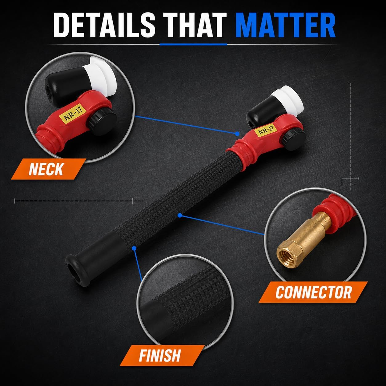 NR-17 Air-Cooled Swivel Welding Torch Head With Rotating Neck | Lightweight plastic construction for multi-angle welding