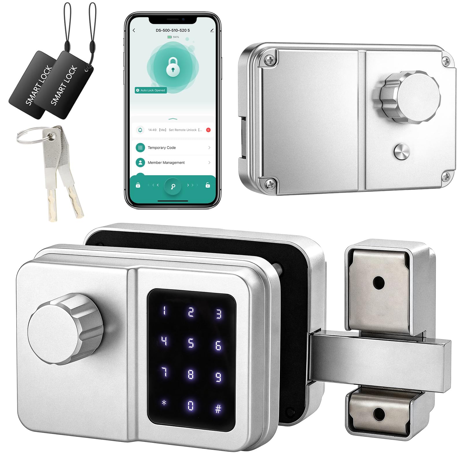 SEPOX Serrure Connectée Bluetooth Porte D’Entrée, Digicode, Clavier Tactile, Tuya, Sans Clé, Style Rétro, Pour Maison Appartement Bureau (Argent, Écran unique)