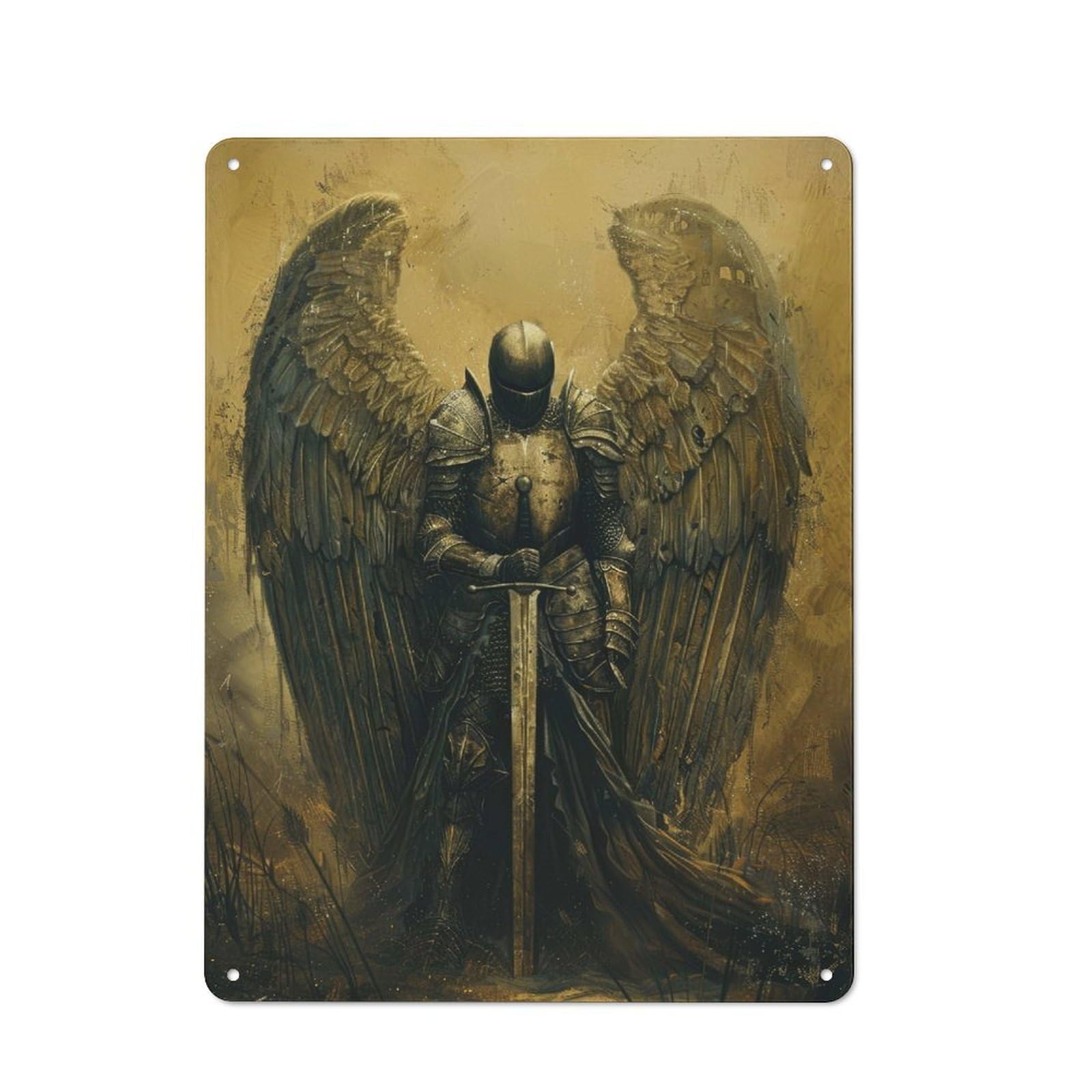 Junmoney Angelic Sentinel Metal Wall Plaque, Clean Printed Wall Decor For Party Wall, Porch Or Living Room, 40X30cm