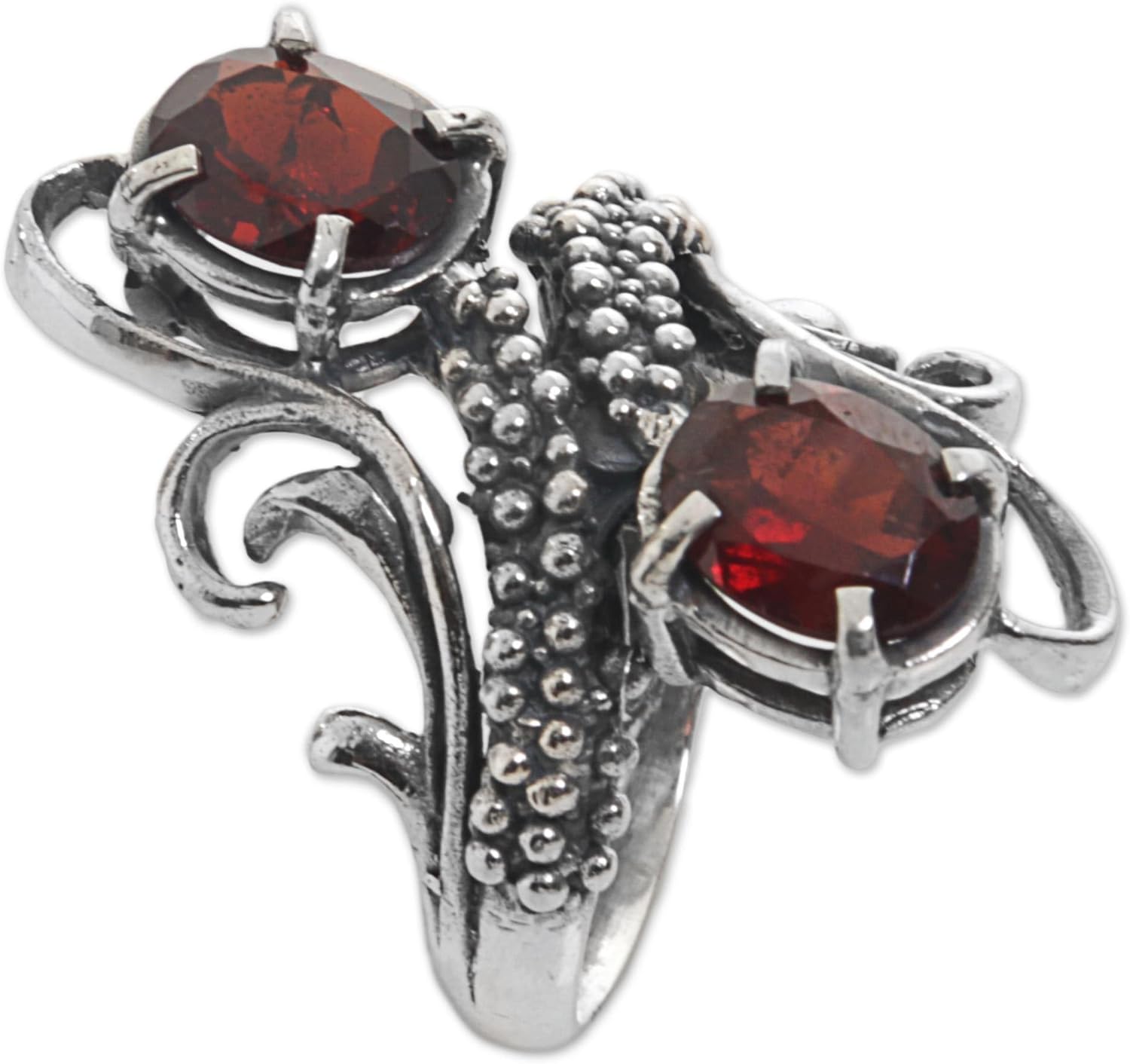 NOVICA Artisan Handmade Garnet Cocktail Ring from Indonesia .925 Sterling Silver Red Multi Stone Aurora Birthstone 'Magical Union in Red'