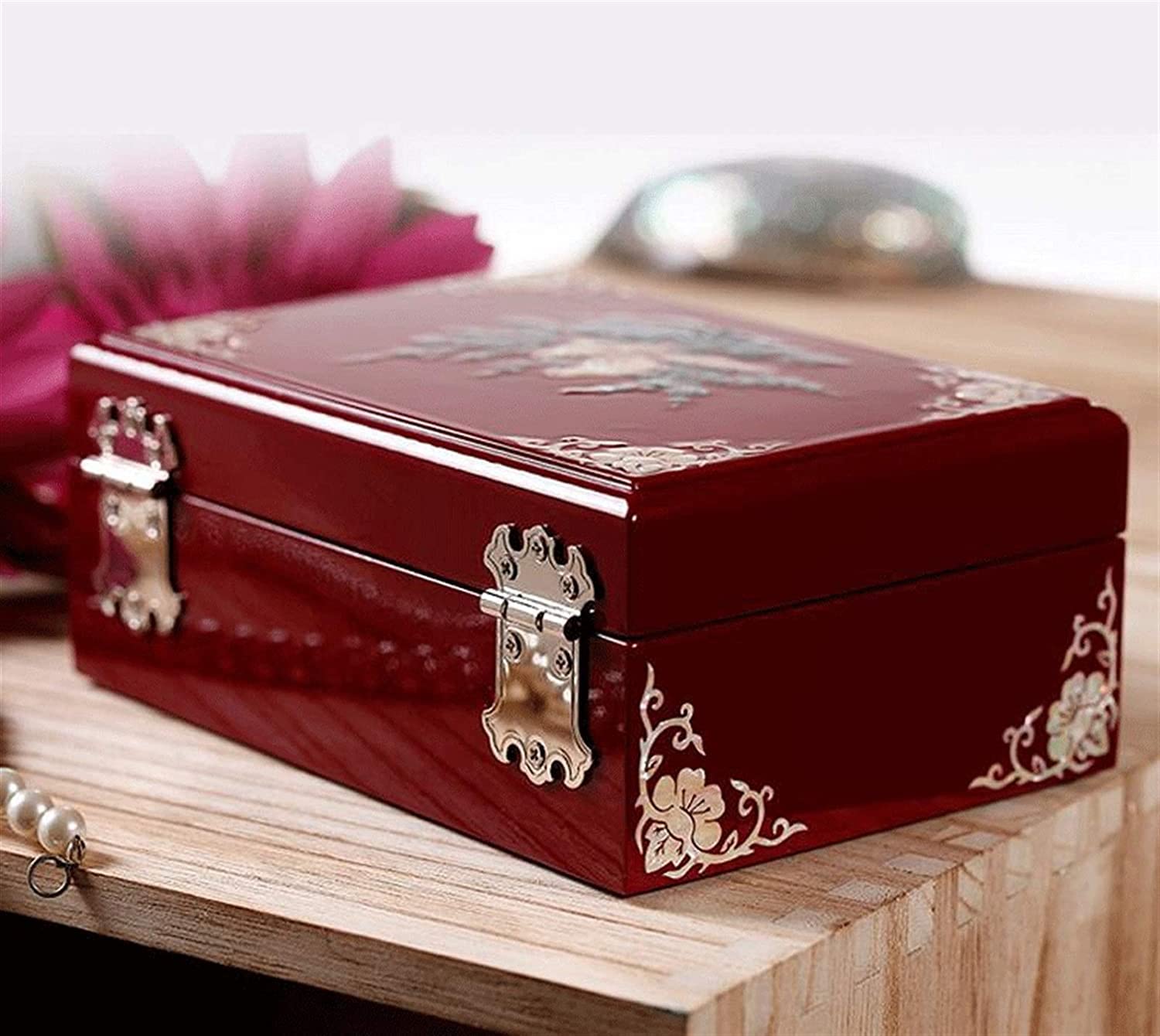Estuche para Joyas, Expositor y Organizador de Madera Maciza para pequeños Objetos como Anillos, Pendientes y Collares (Blanco 16 x 11 x 7 cm) (Rojo 16 x 11 x 7 cm)