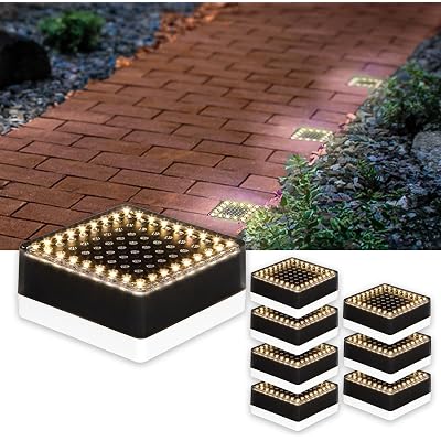SHONELIGHTING 4x4 Solar Ground Lights, Super Bright 32 LEDs Paver Lights, Outdoor Waterproof Recessed Lighting Bricks for Driveway, Pathway, Walkway, Garden Deck, Landscape 3500k (Warm White,8 Pack)