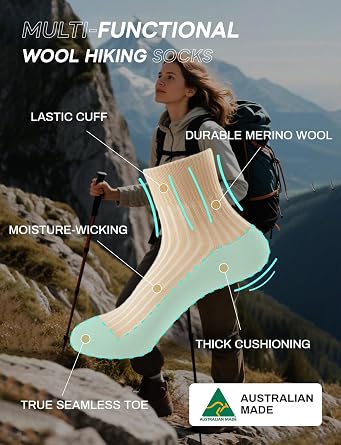 Merino Wool Hiking Cotton Socks for Women Thermal Soft Cushion Crew Boot Socks Moisture Wicking Warm Cozy
