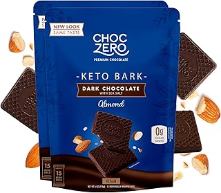 Keto Bark, Dark Chocolate Almonds with Sea Salt, Sugar Free, Low Carb, No Sugar Alcohols, No Artificial Sweeteners, All Natural, Non-GMO, 6 Ounce (Pack of 2)