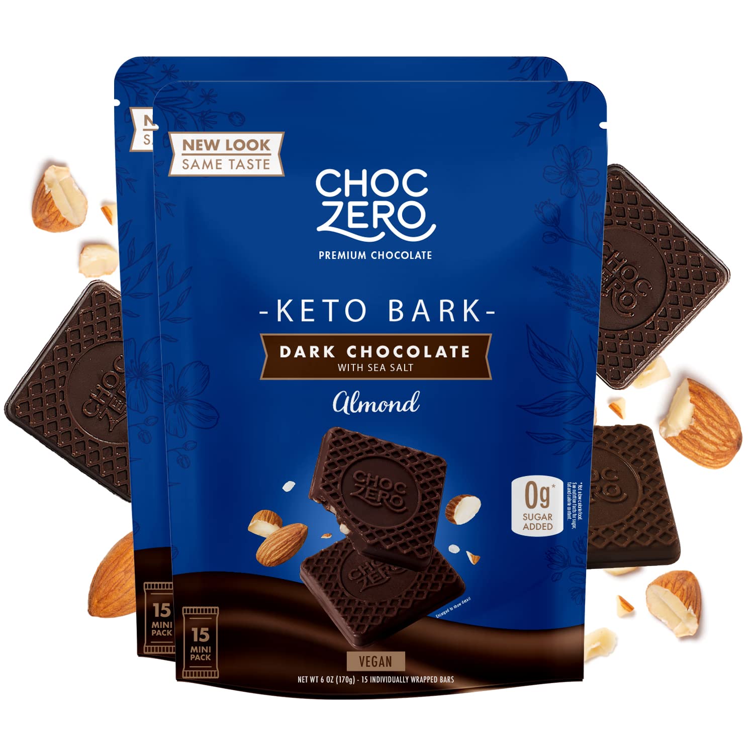 ChocZero Keto Bark, Dark Chocolate Almonds with Sea Salt, Sugar Free, Low Carb, No Sugar Alcohols, No Artificial Sweeteners, All Natural, Non-GMO, 6 Ounce (Pack of 2)