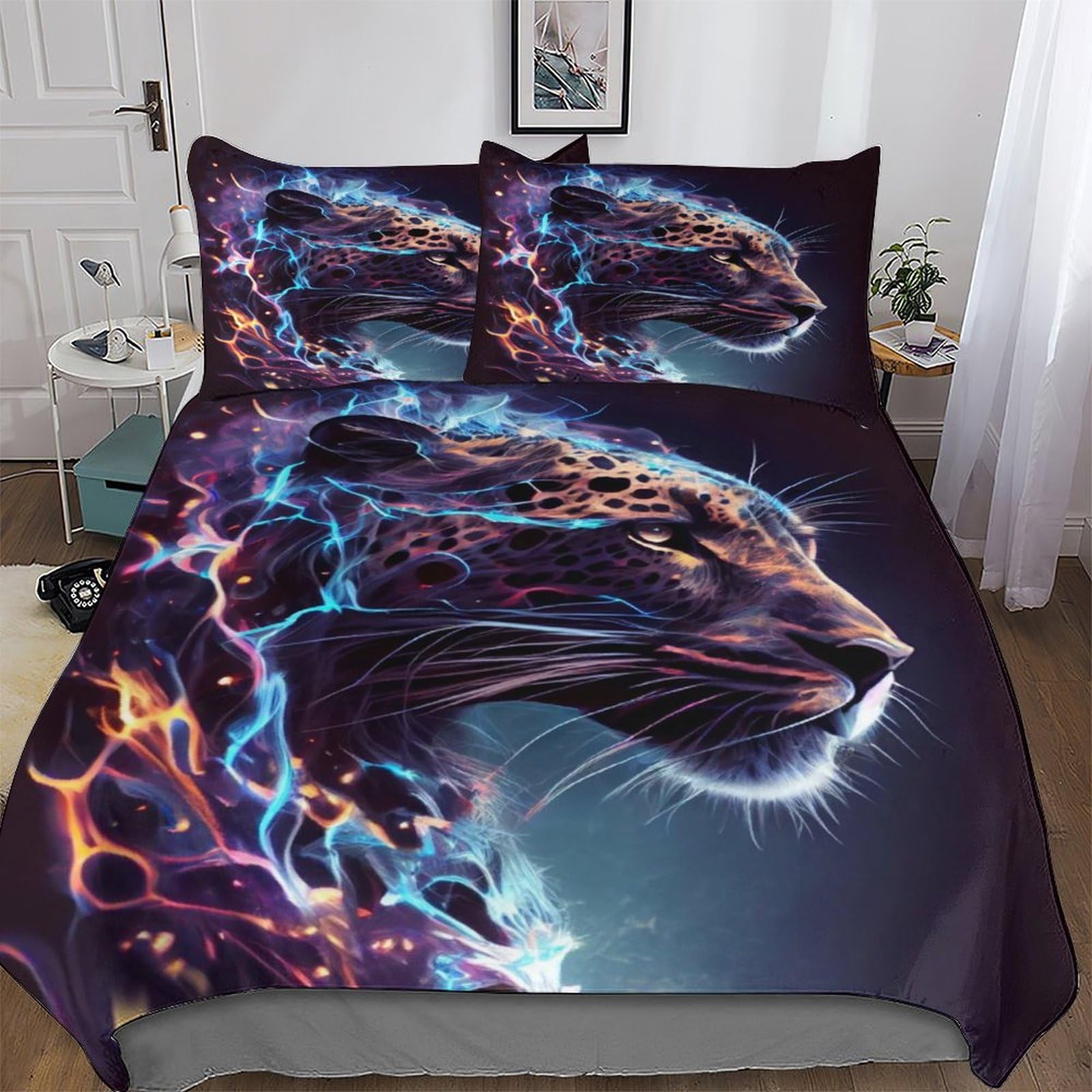 Parure de lit hypoallergique léopard avec housse couette 3 pièces double 200x200