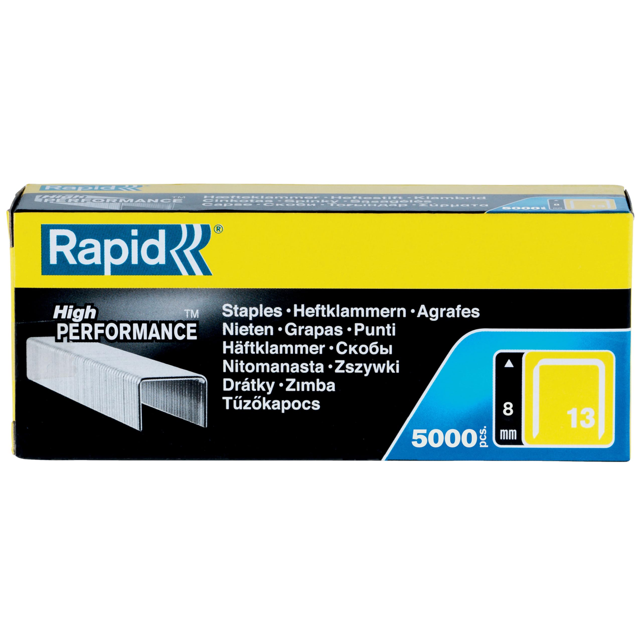 Rapid Confezione da 5000 Graffe N.13/8 per Tessuto e Decorazioni in Acciaio Zincato, Struttura a Filo Fine, Lunghezza Gamba 8 mm